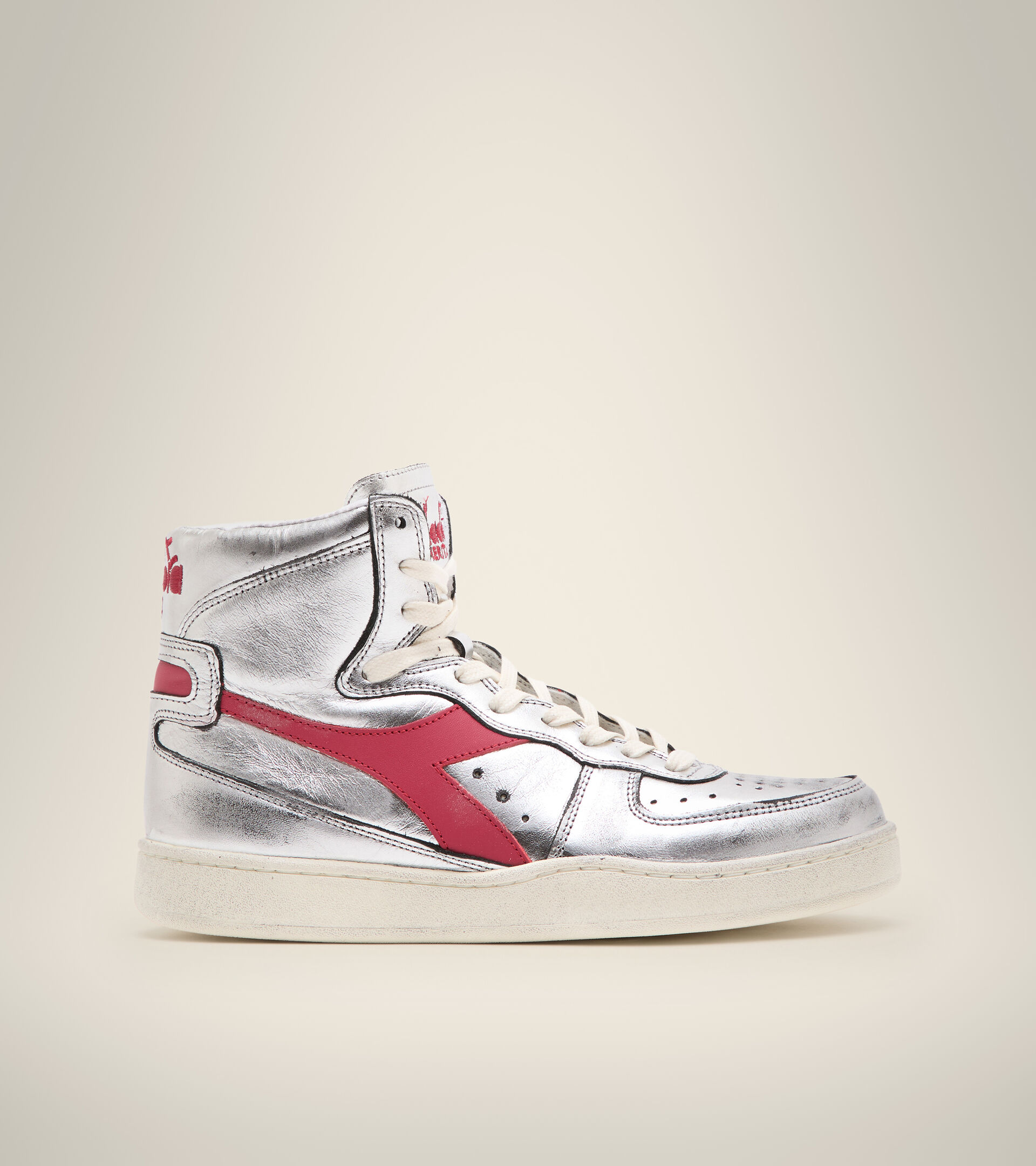 Footwear Heritage DONNA MI BASKET SILVER USED W ARGENTO/ROSSO Diadora