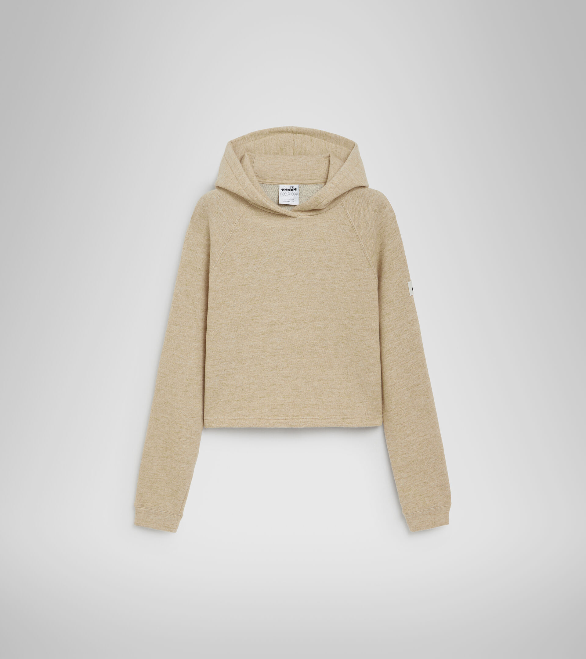 Sweat-shirt de sport cropped à capuche - Femme L. HOODIE CROP MANIFESTO 2030 MELANGE CORDE BEIGE - Diadora