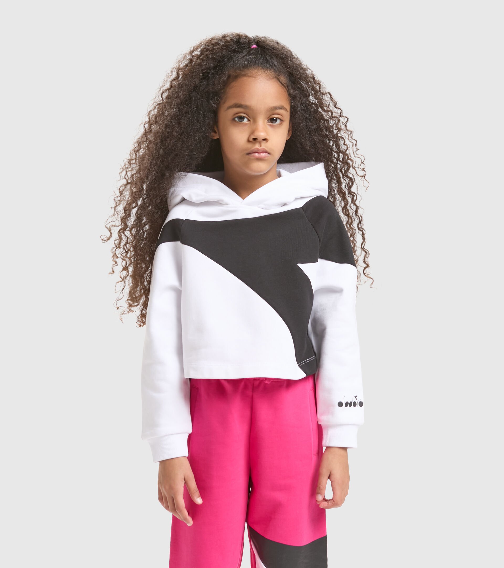 Cotton sports sweatshirt - Girls JG.HOODIE CROP POWER LOGO OPTICAL WHITE - Diadora