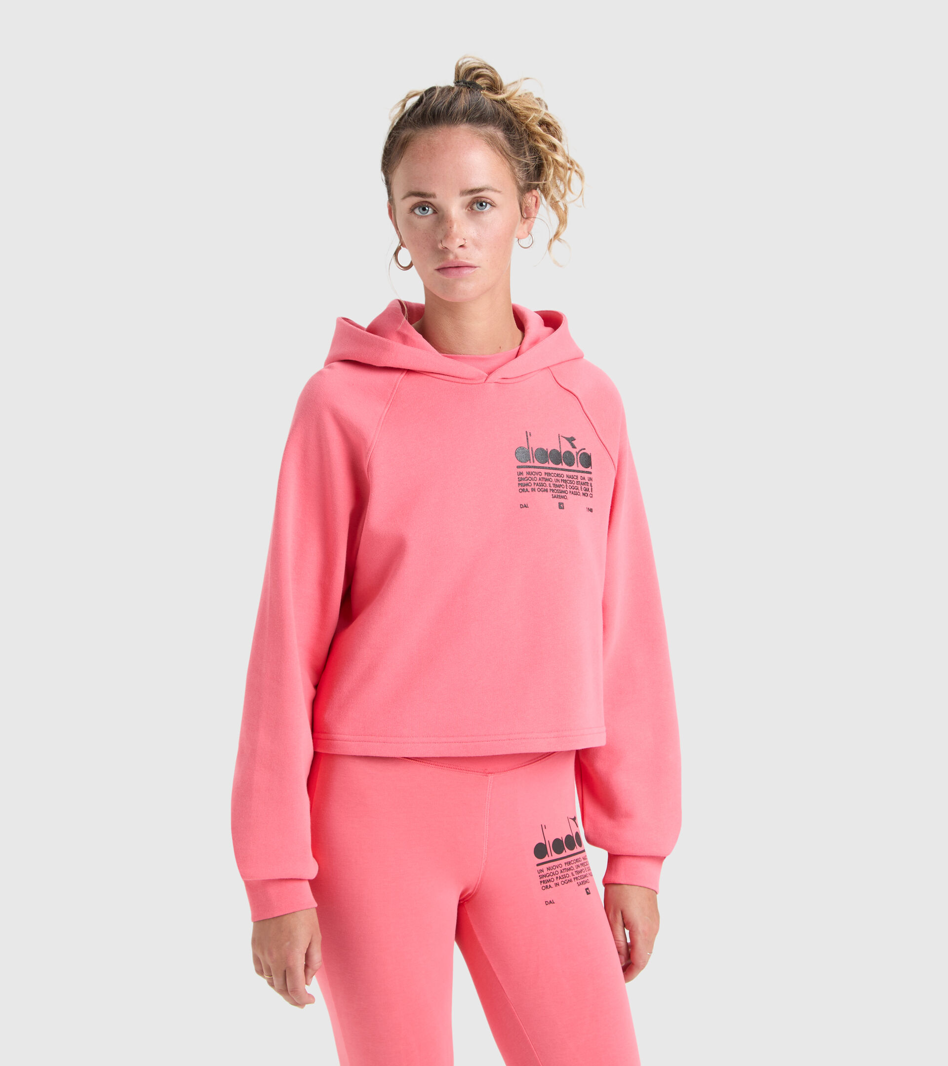 Cotton hooded sweatshirt - Women’s L. HOODIE CROP MANIFESTO TEA ROSE - Diadora