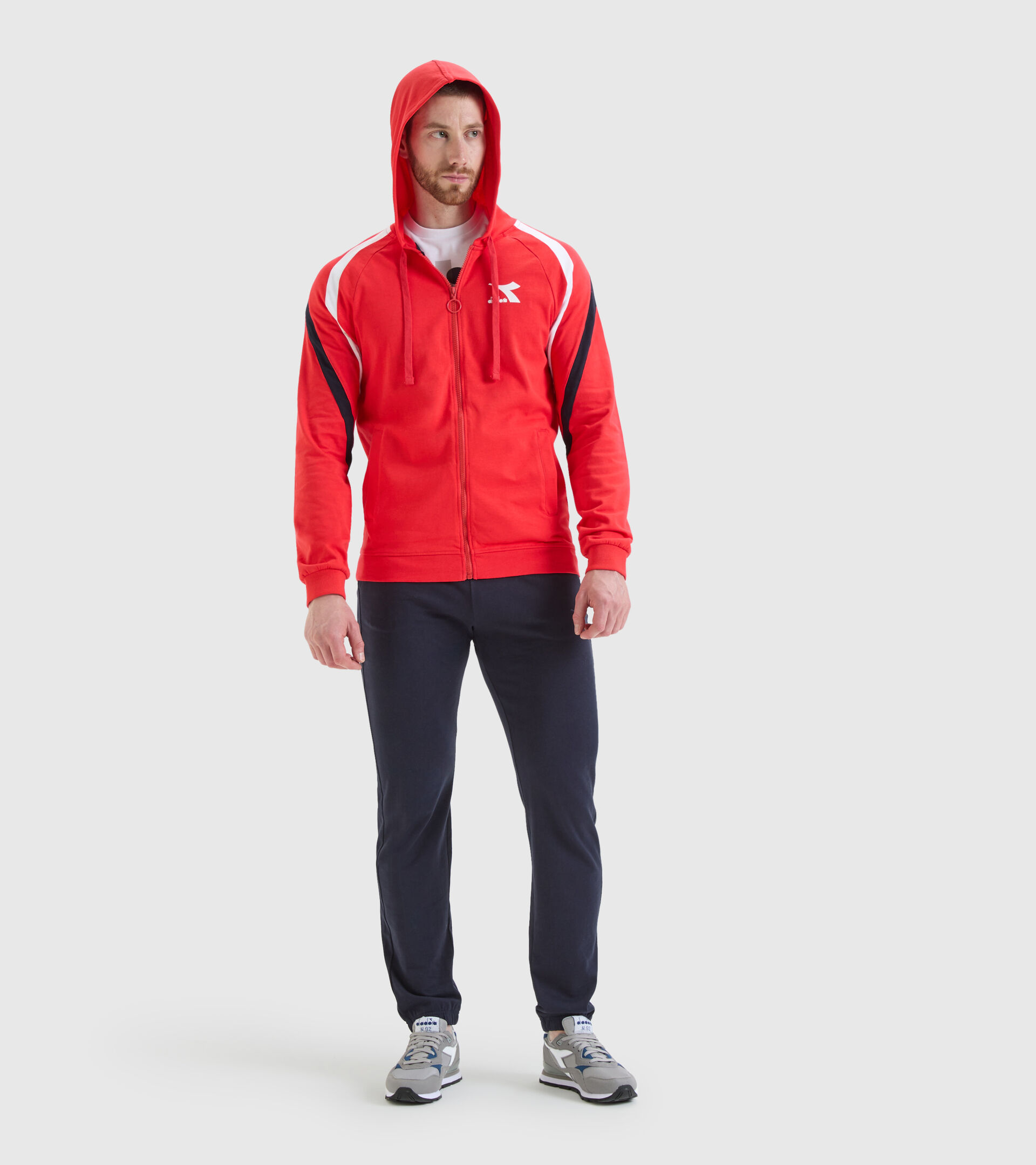 Cotton tracksuit - Men TRACKSUIT HOODIE FZ CORE POPPY RED - Diadora