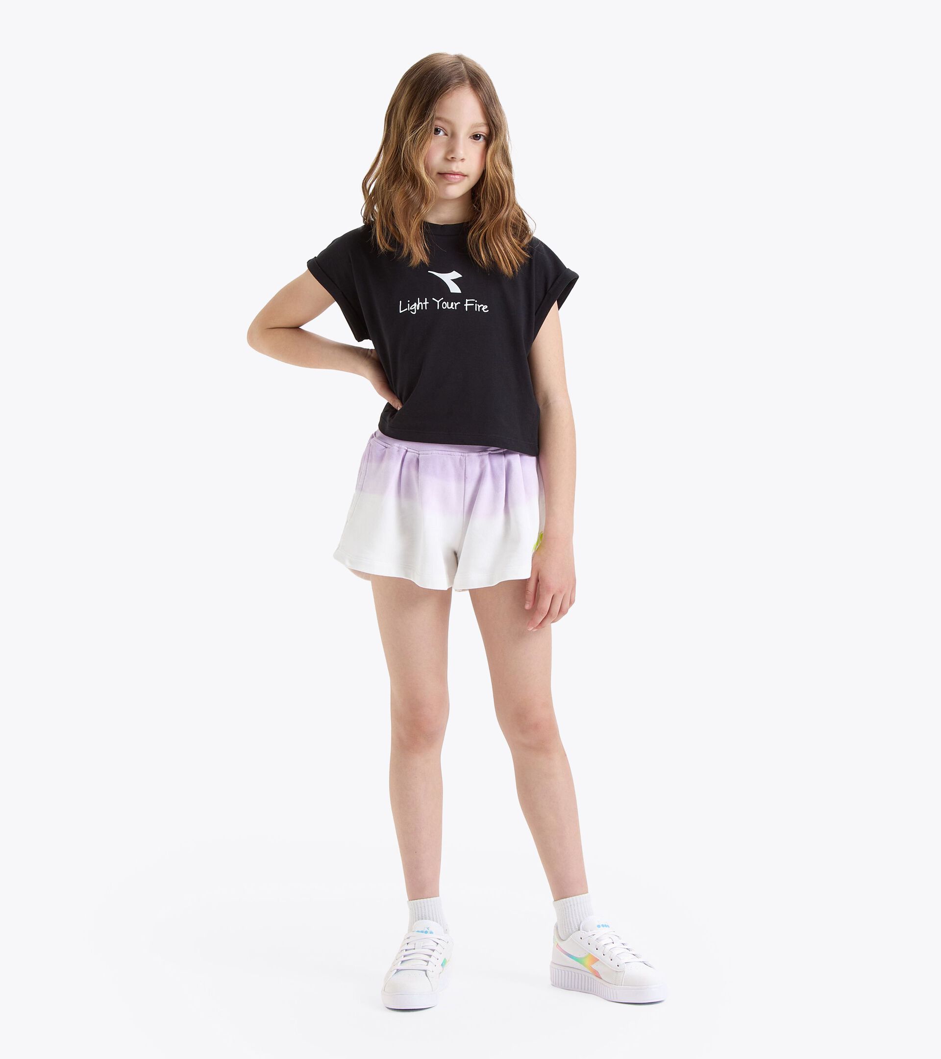 T-shirt en coton - Fille JG.T-SHIRT CROP LOGO PASTEL NOIR - Diadora