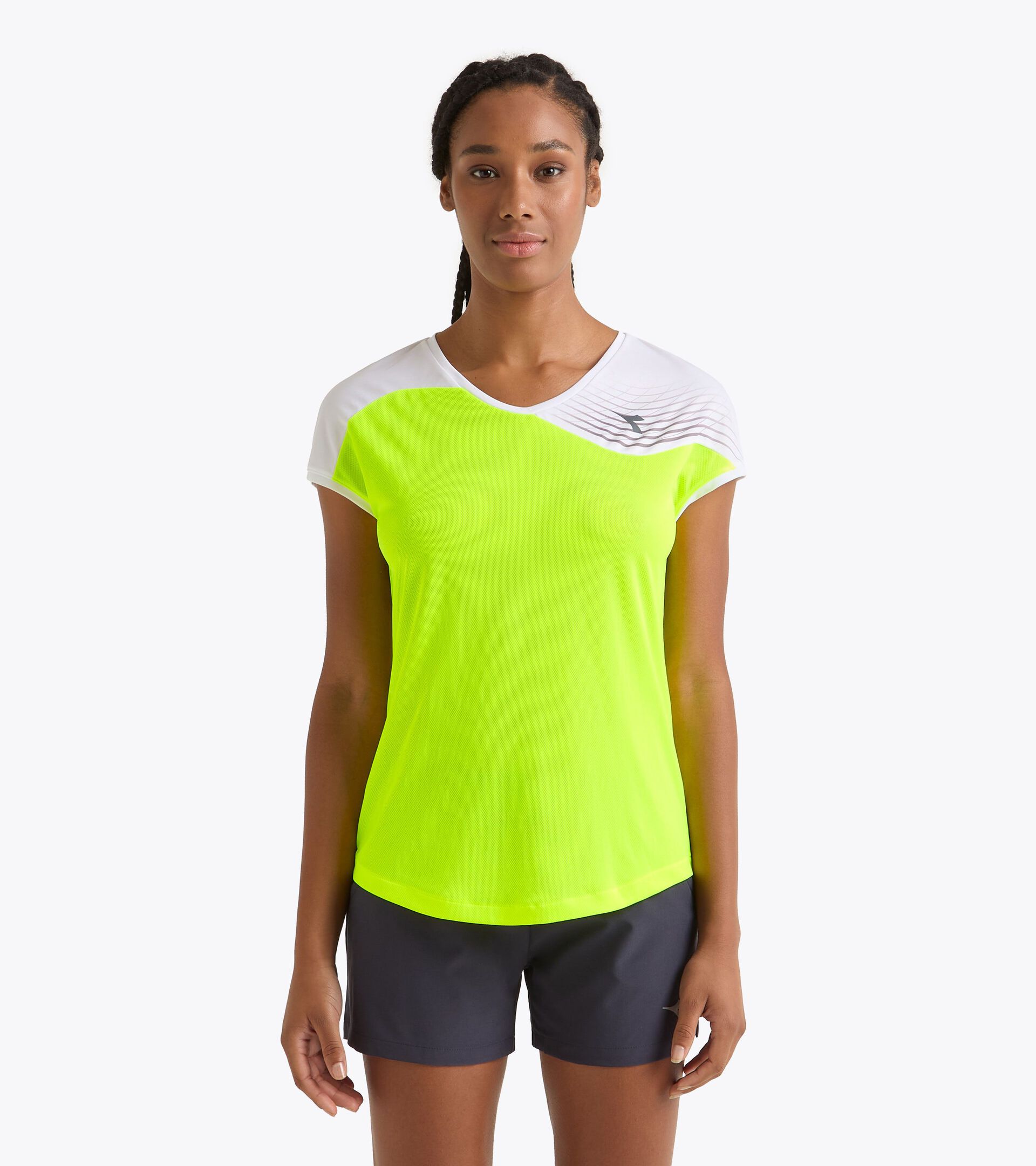 Tennis-T-Shirt - Damen L. T-SHIRT COURT FLUO GELB DD - Diadora