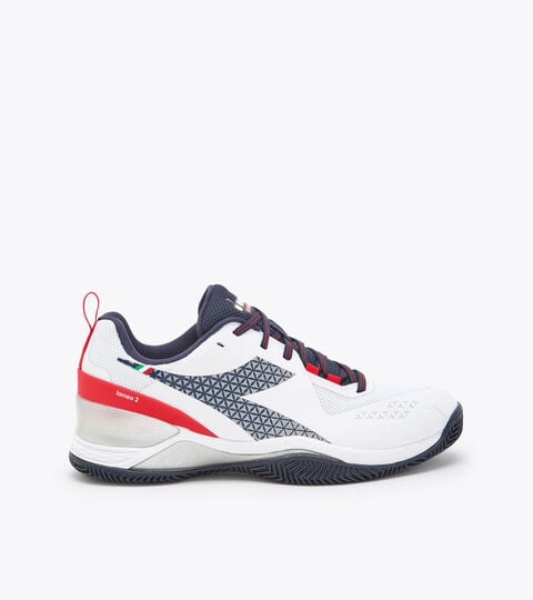 Tennis shoes for clay court - Men BLUSHIELD TORNEO 2 CLAY WHITE/BLUE CORSAIR/FIERY RED - Diadora