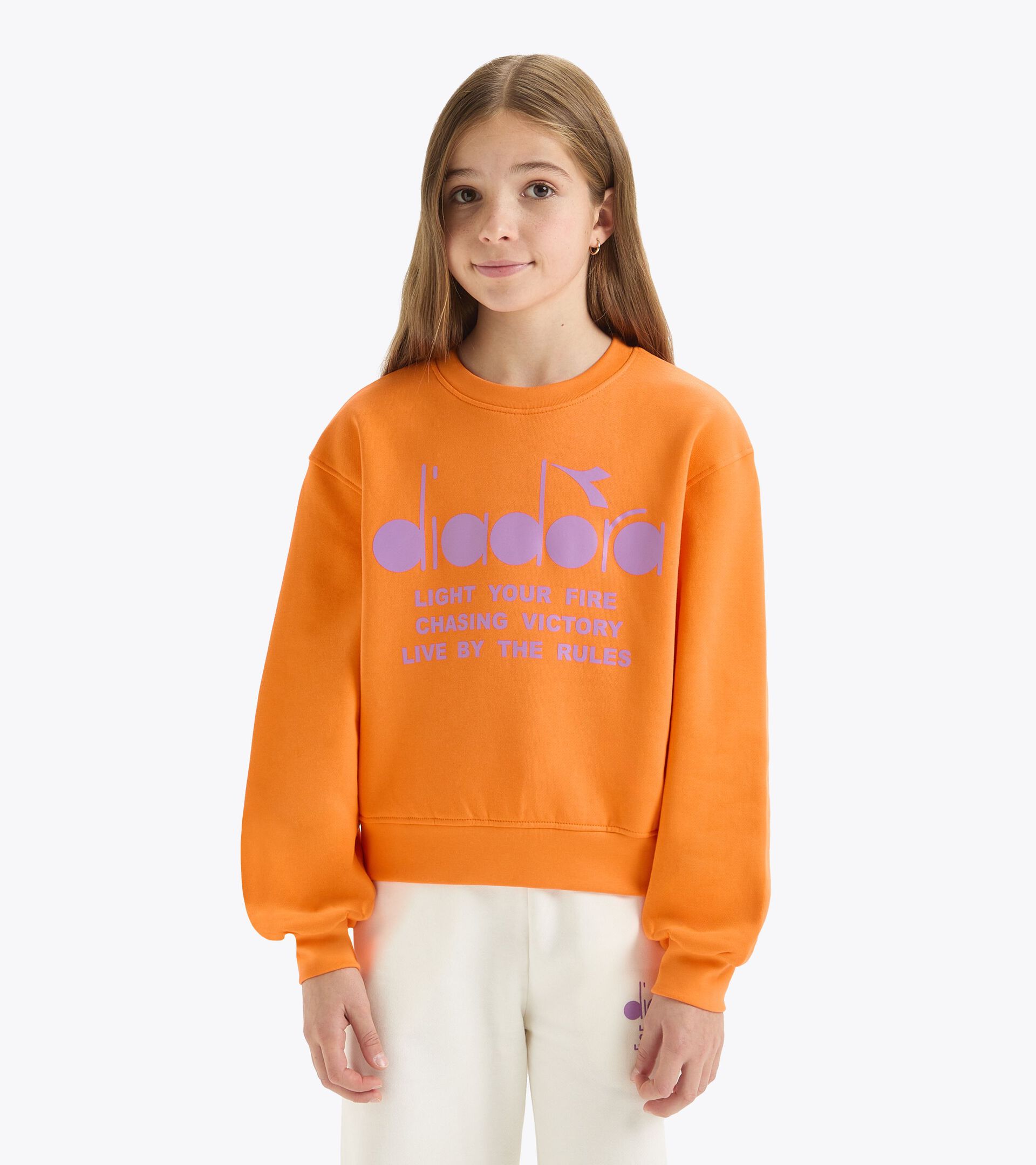 Cropped sweatshirt - Girl JG.SWEATSHIRT CREW LOGO PASTEL LIGHT ORANGE - Diadora