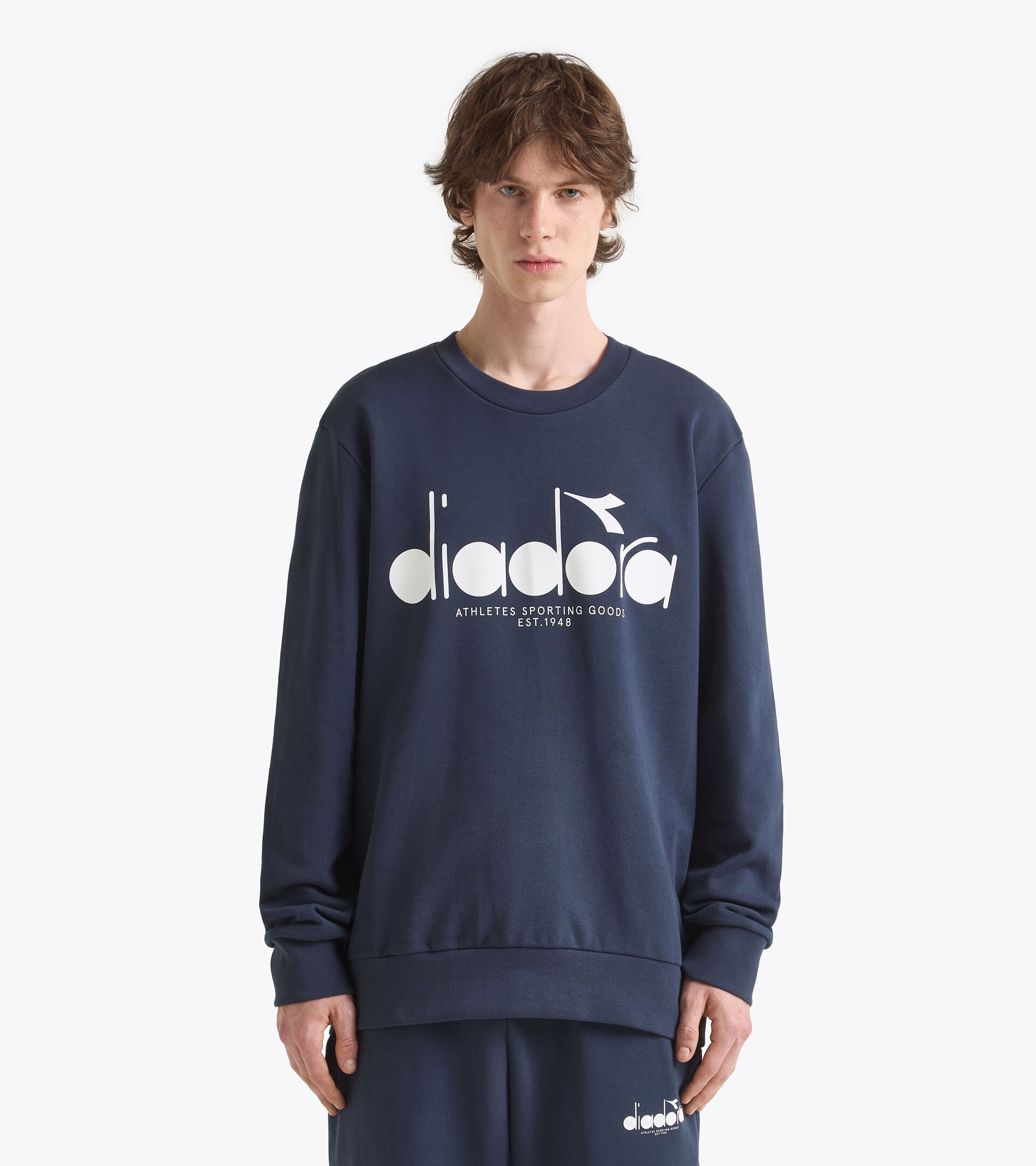 Sweatshirt aus Baumwolle mit rundem Ausschnitt - alle Geschlechter SWEATSHIRT CREW LOGO NACHTSBLAU - Diadora