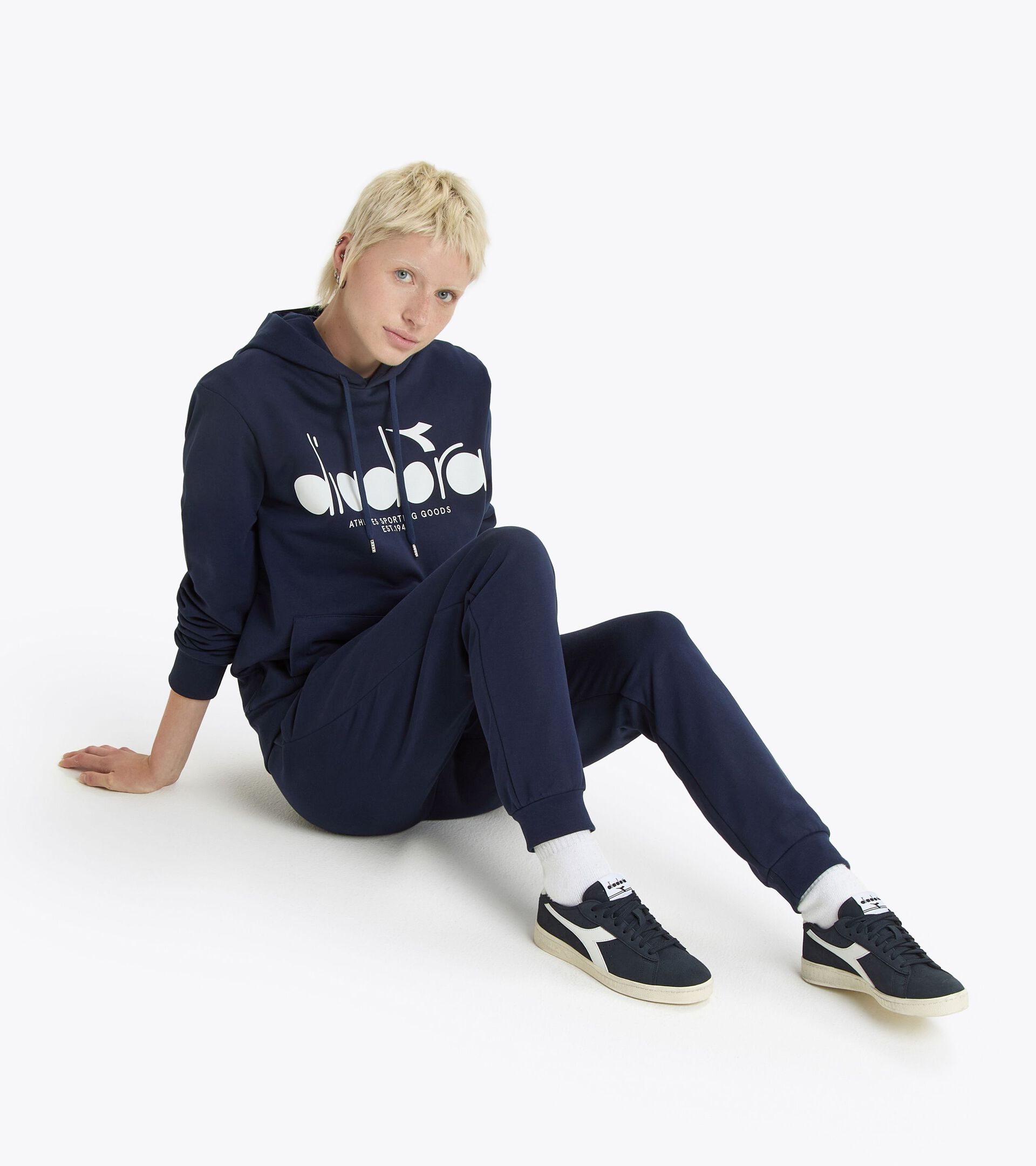 Sweatshirt mit Kapuze im Colorblock - alle Geschlechter HOODIE LOGO MARINEBLAU - Diadora