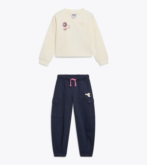 Trainingsanzug in Baumwolloptik - Regular/Relaxed Fit - M&auml;dchen JG. TRACKSUIT FZ LOGO (BR) GARDENIE WEISS - Diadora