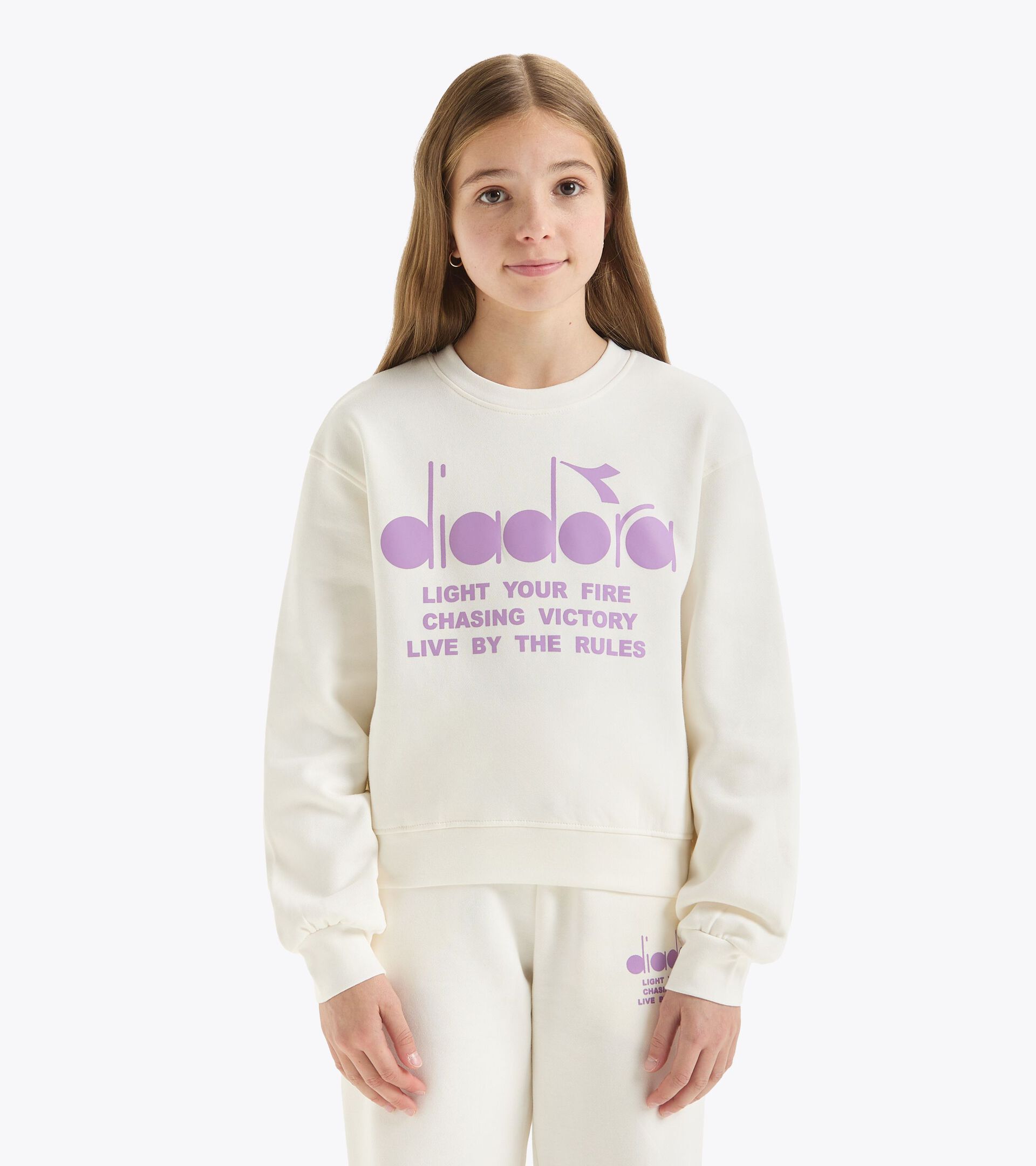 Cropped sweatshirt - Girl JG.SWEATSHIRT CREW LOGO PASTEL CLOUD CREAM - Diadora