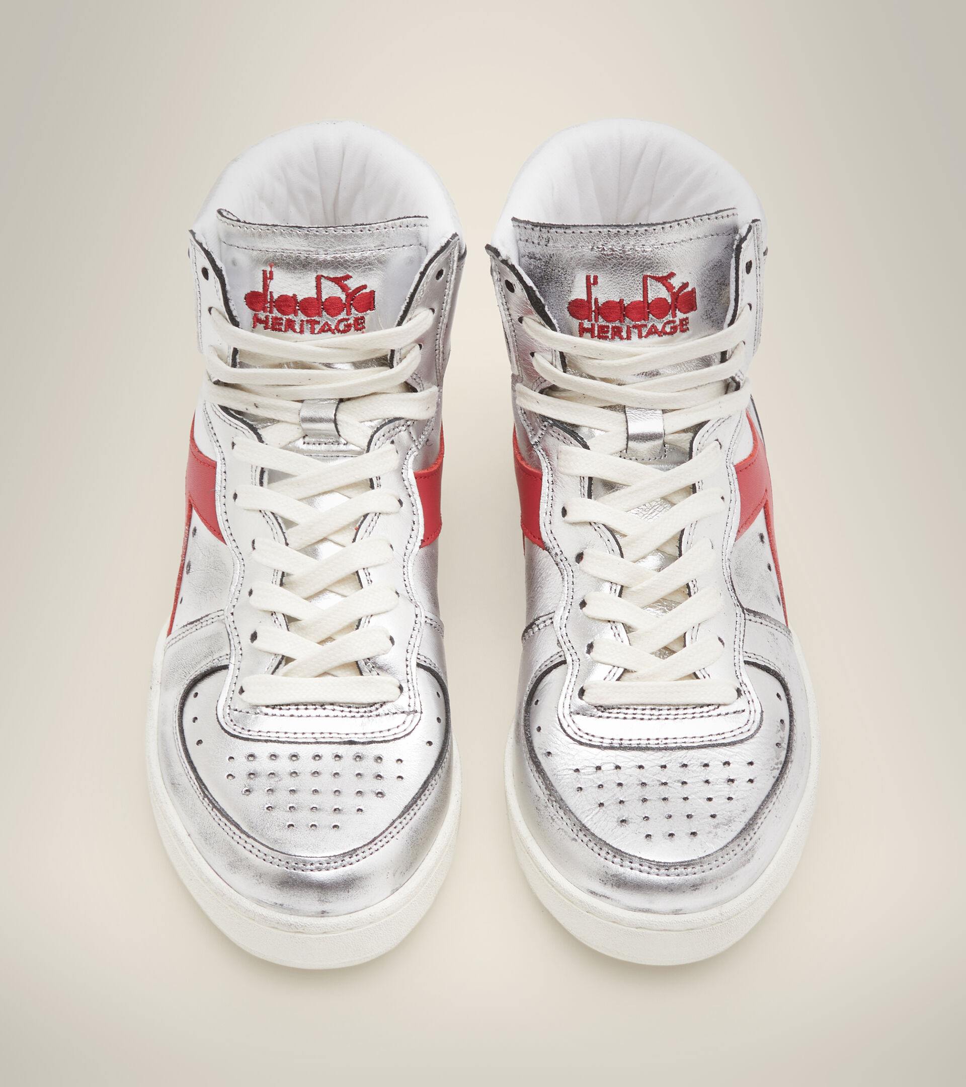 Footwear Heritage DONNA MI BASKET SILVER USED W ARGENTO/ROSSO Diadora