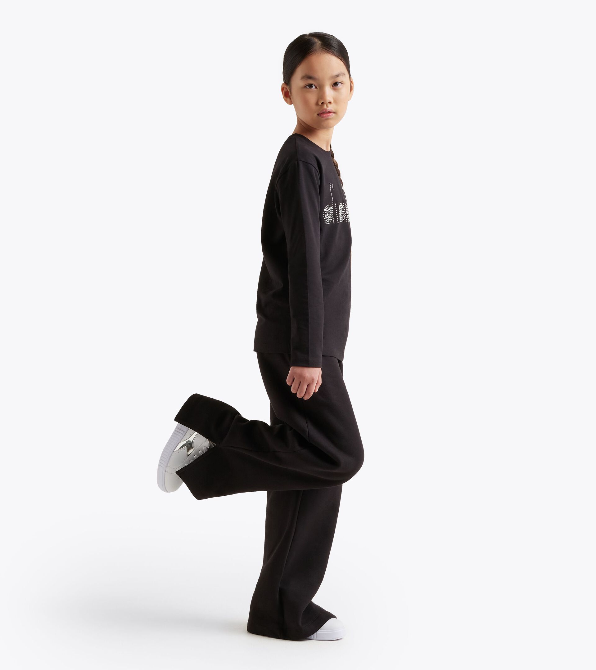 Sporthose mit ausgestelltem Bein - Mädchen JG. FLARE PANTS RHINESTONE SCHWARZ - Diadora