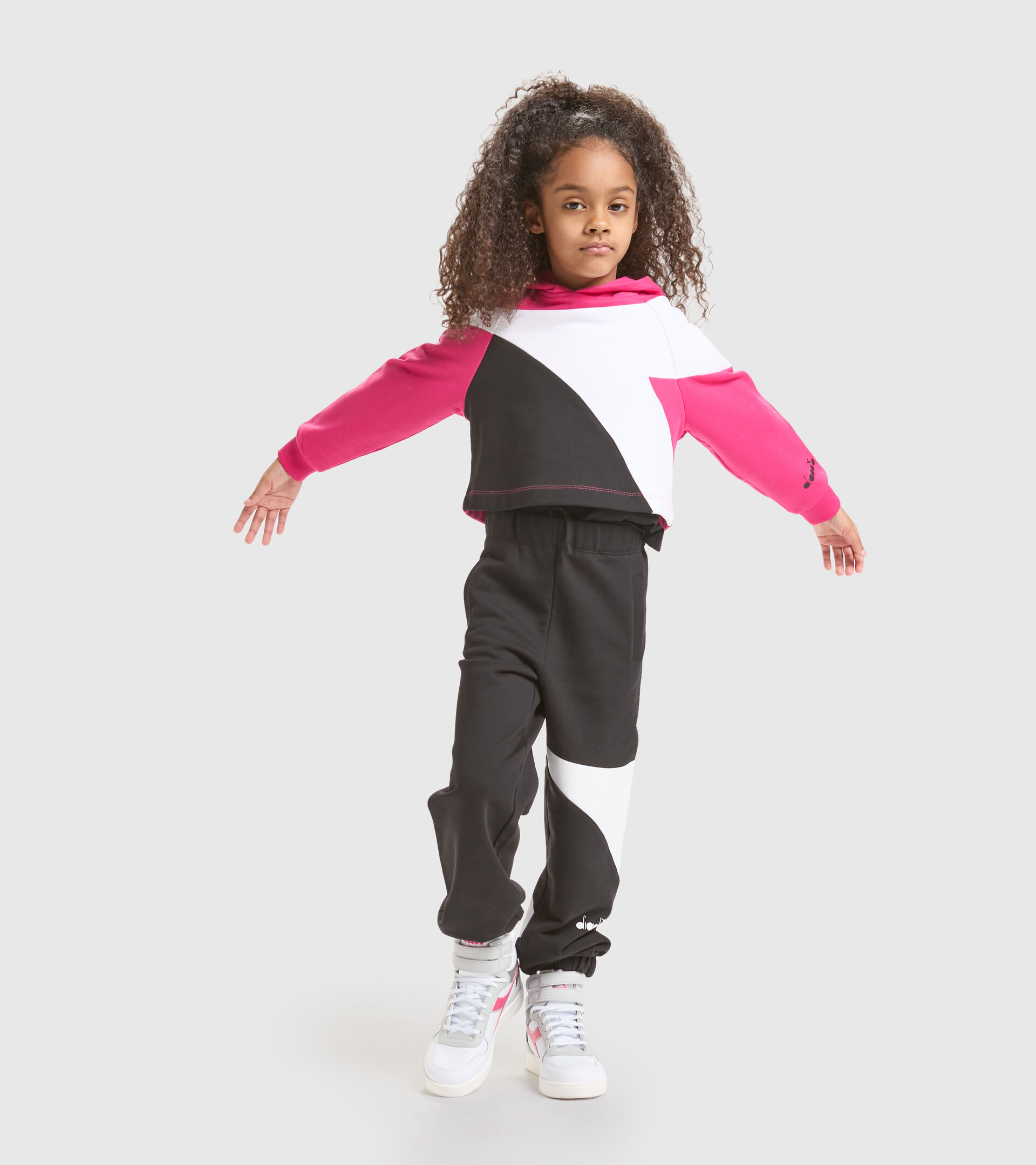 Cotton sports sweatshirt - Girls JG.HOODIE CROP POWER LOGO SHOCKING PINK - Diadora