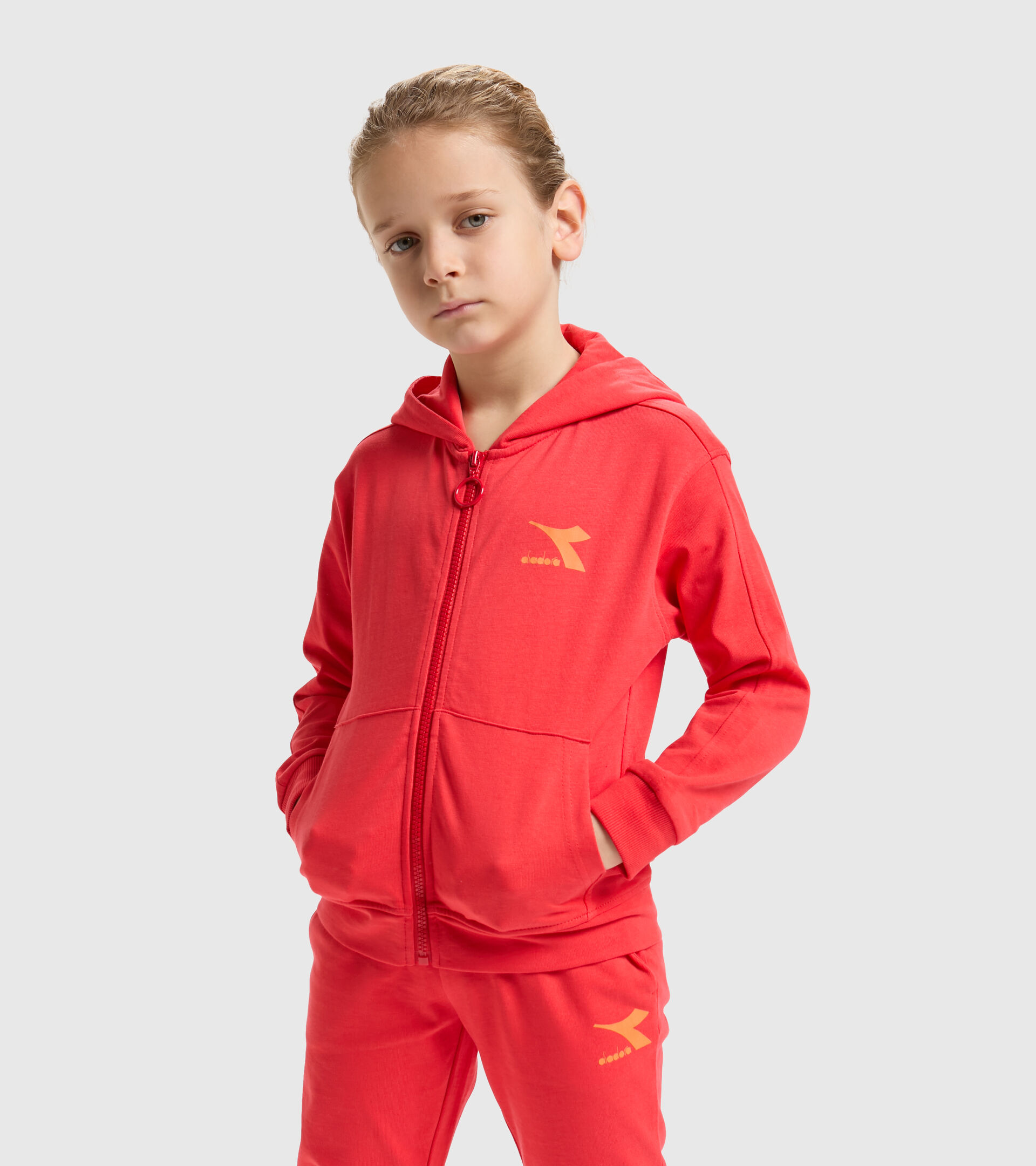 Junior cotton sports sweatshirt - Unisex JU. HOODIE FZ RAINBOW POPPY RED - Diadora