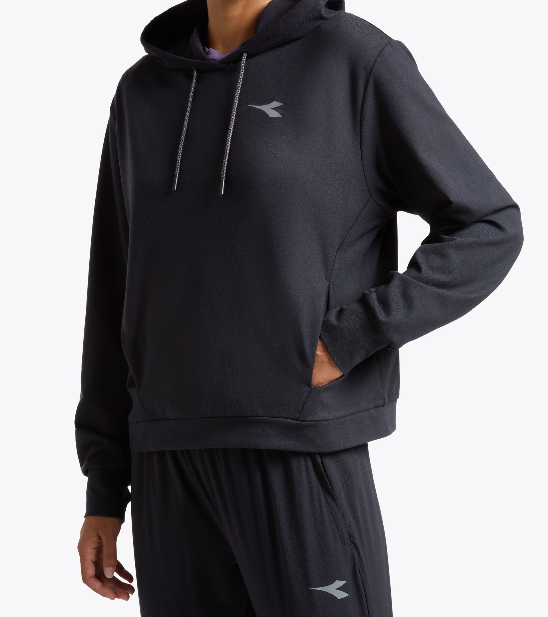 High-Performance Technical Sweatshirt - Training - Women&rsquo;s L. JERSEY PULLOVER HOODIE BLACK - Diadora