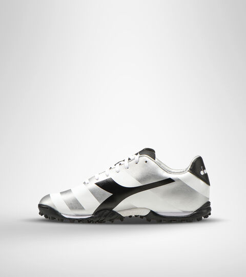 RAPTOR R TF, WHITE/BLACK/SILVER DD Hard ground and artificial turf football boot RAPTOR R TF WHITE/BLACK/SILVER DD - Diadora