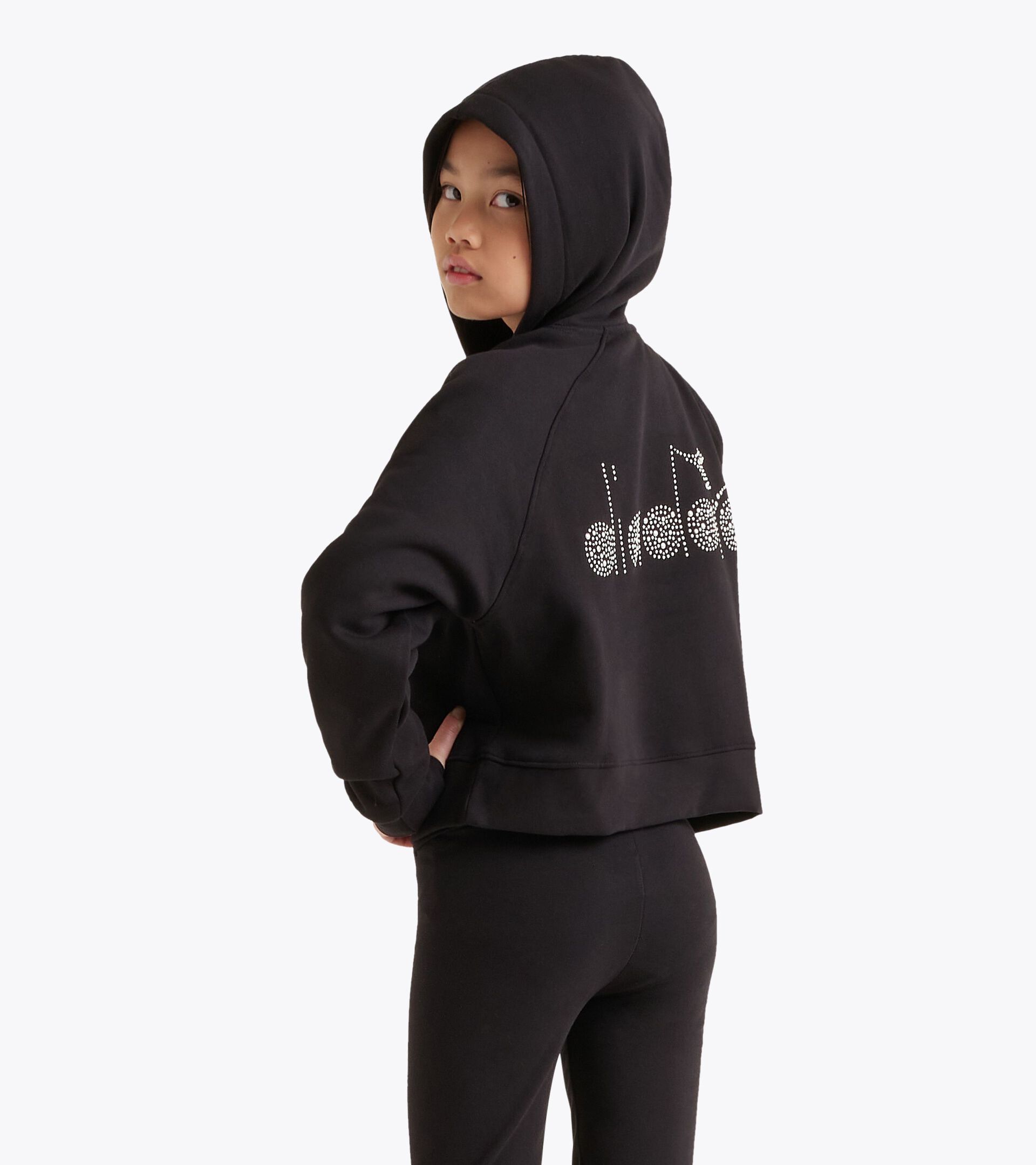 Hoodie - Girls JG. HOODIE RHINESTONE BLACK - Diadora