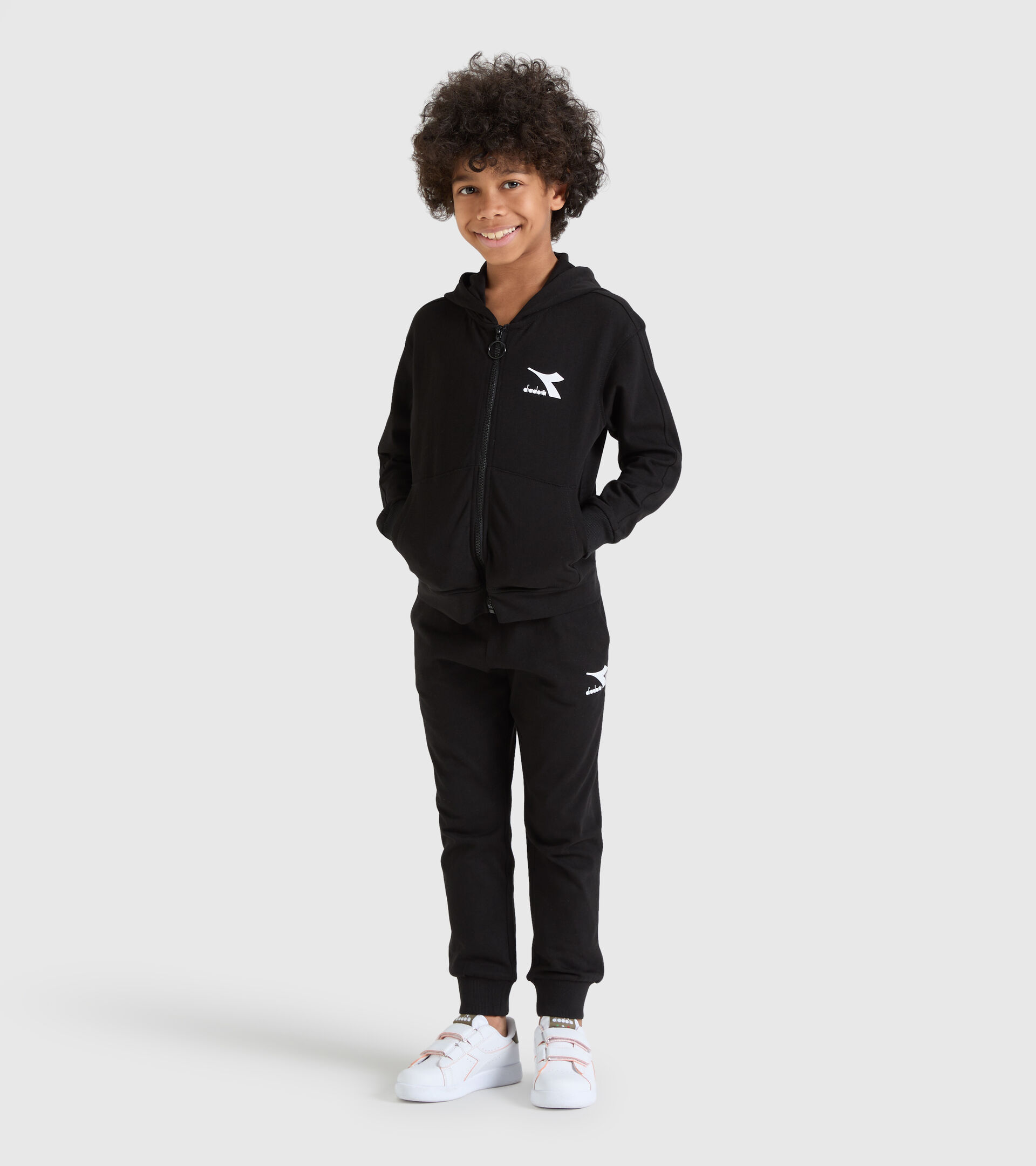 Junior cotton sports sweatshirt - Unisex JU. HOODIE FZ RAINBOW BLACK - Diadora