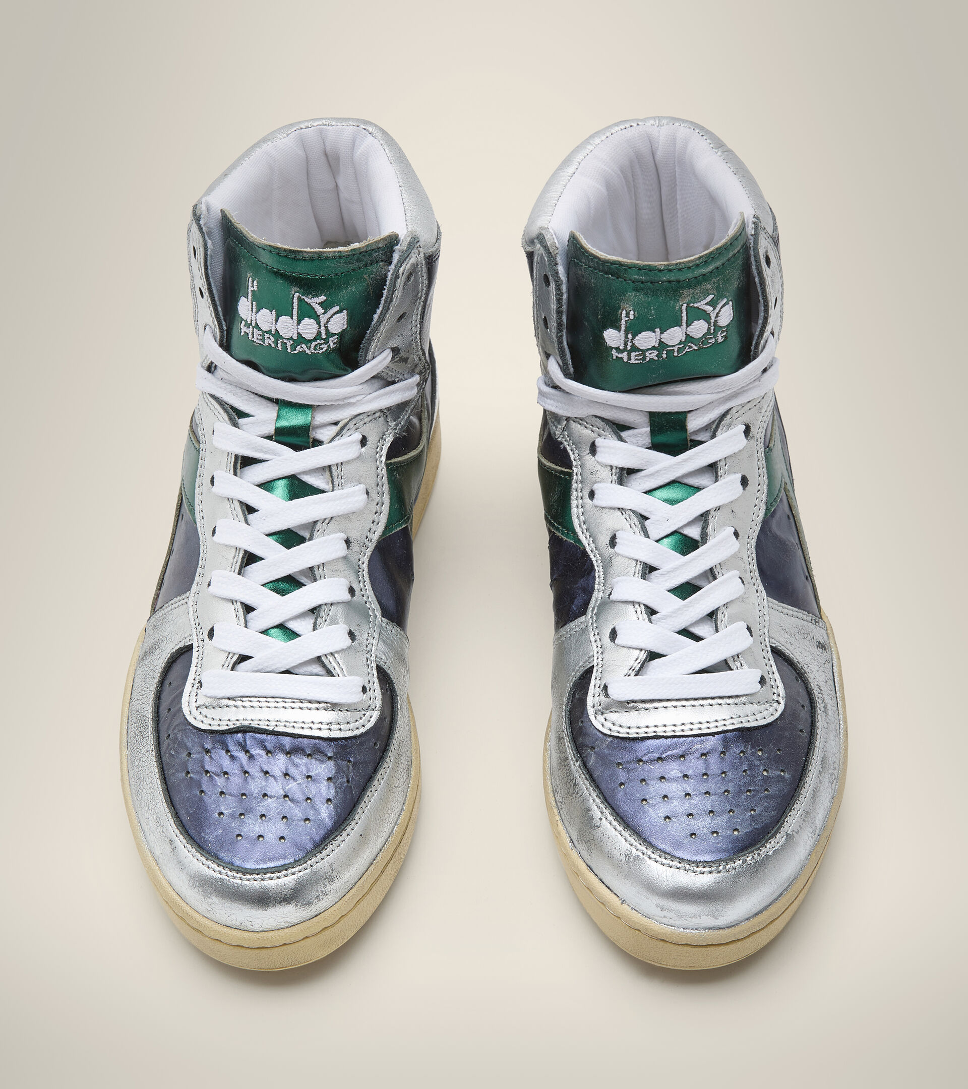 Chaussures Heritage - Unisexe MI BASKET METALLIC MIX USED WN POUDRE BLEUE/VERT GALAPAGOS - Diadora