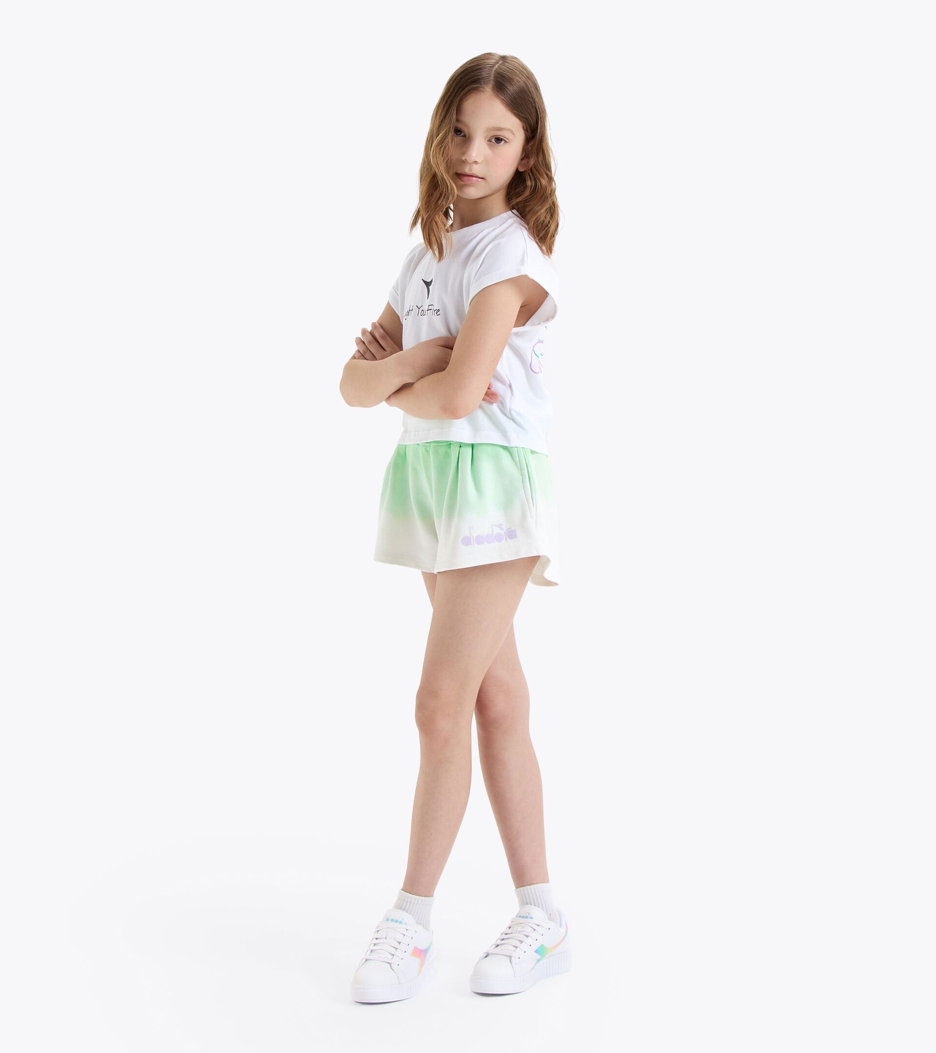 Cotton t-shirt - Girl JG.T-SHIRT CROP LOGO PASTEL PAPYRUS WHITE - Diadora