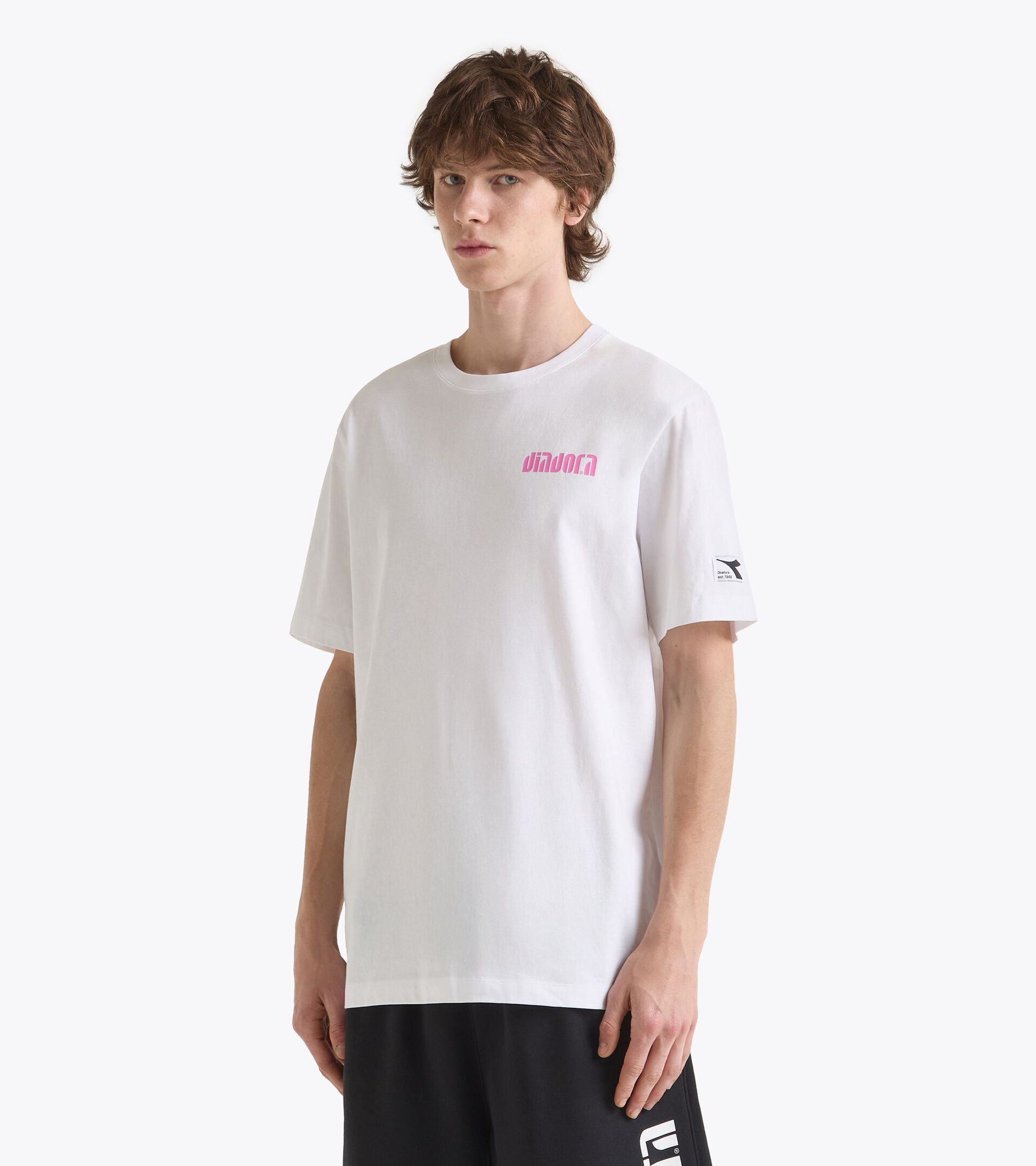 Cotton t-shirt - All-gender T-SHIRT SS ATHL. LOGO SL OPTICAL WHITE - Diadora