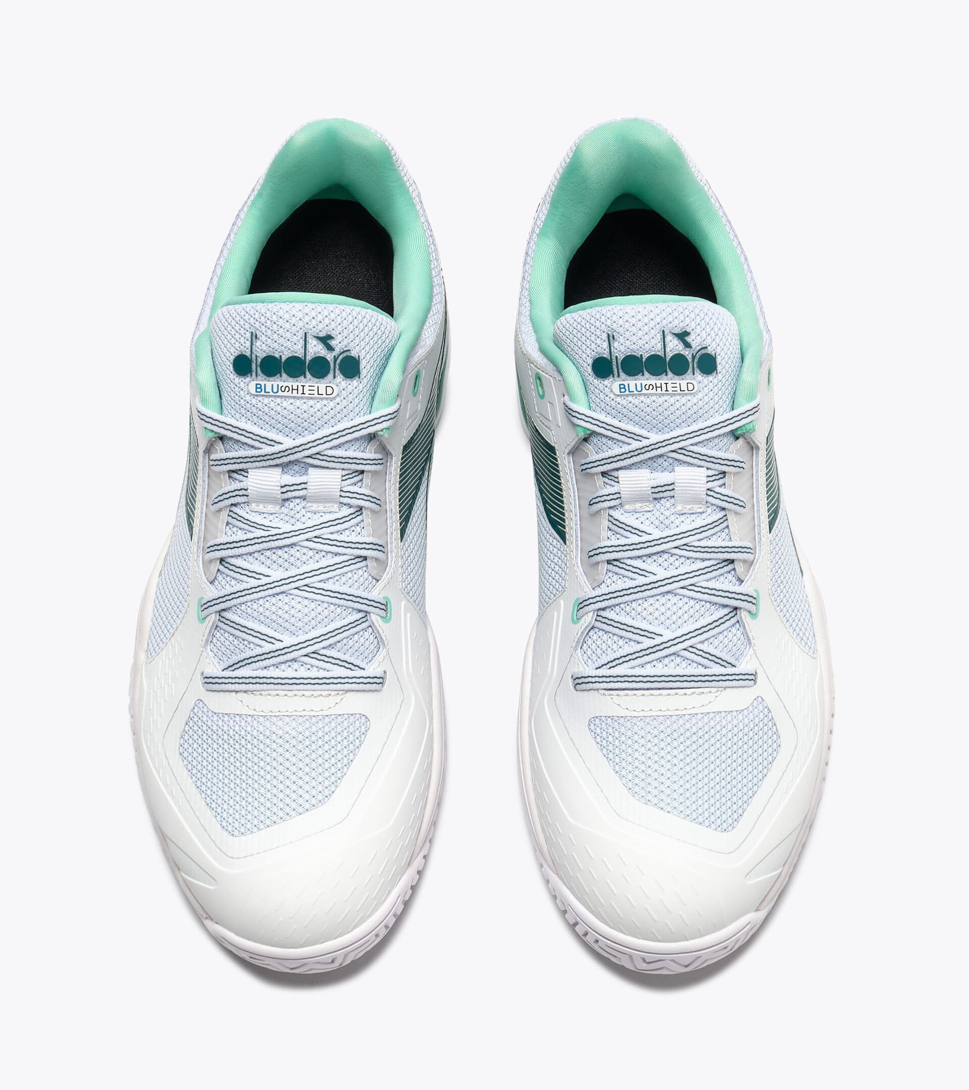 Tennis shoe for hard surfaces and clay courts -  Protection and cushioning - Men&rsquo;s BLUSHIELD TORNEO 3 AG WHITE/SHADED SPRUCE - Diadora