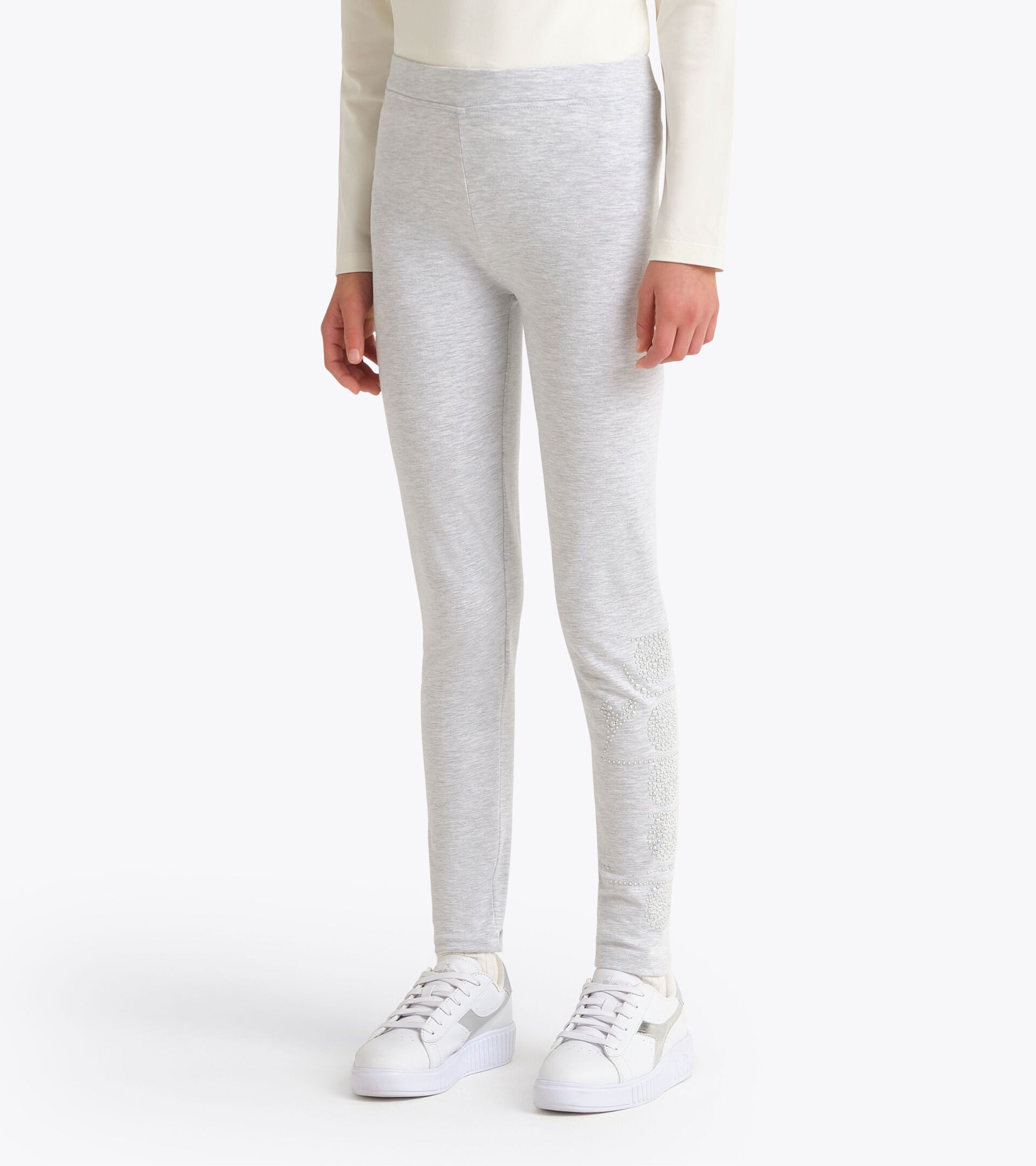 Leggings - Girls JG. LEGGINGS RHINESTONE LIGHT MIDDLE GREY MELANGE - Diadora
