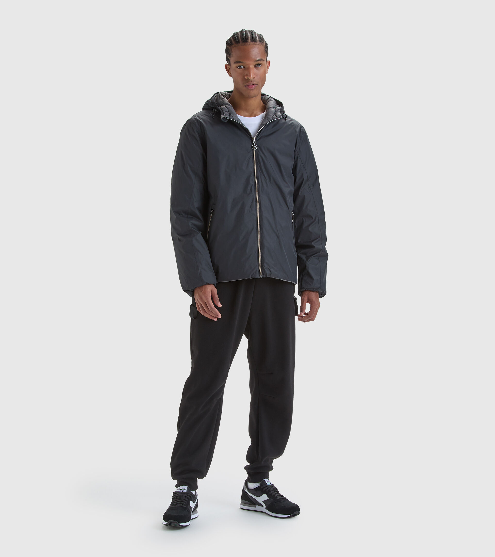 Veste rembourrée réversible - Homme HOODIE INSULATED JACKET NERO/OMBRA - Diadora