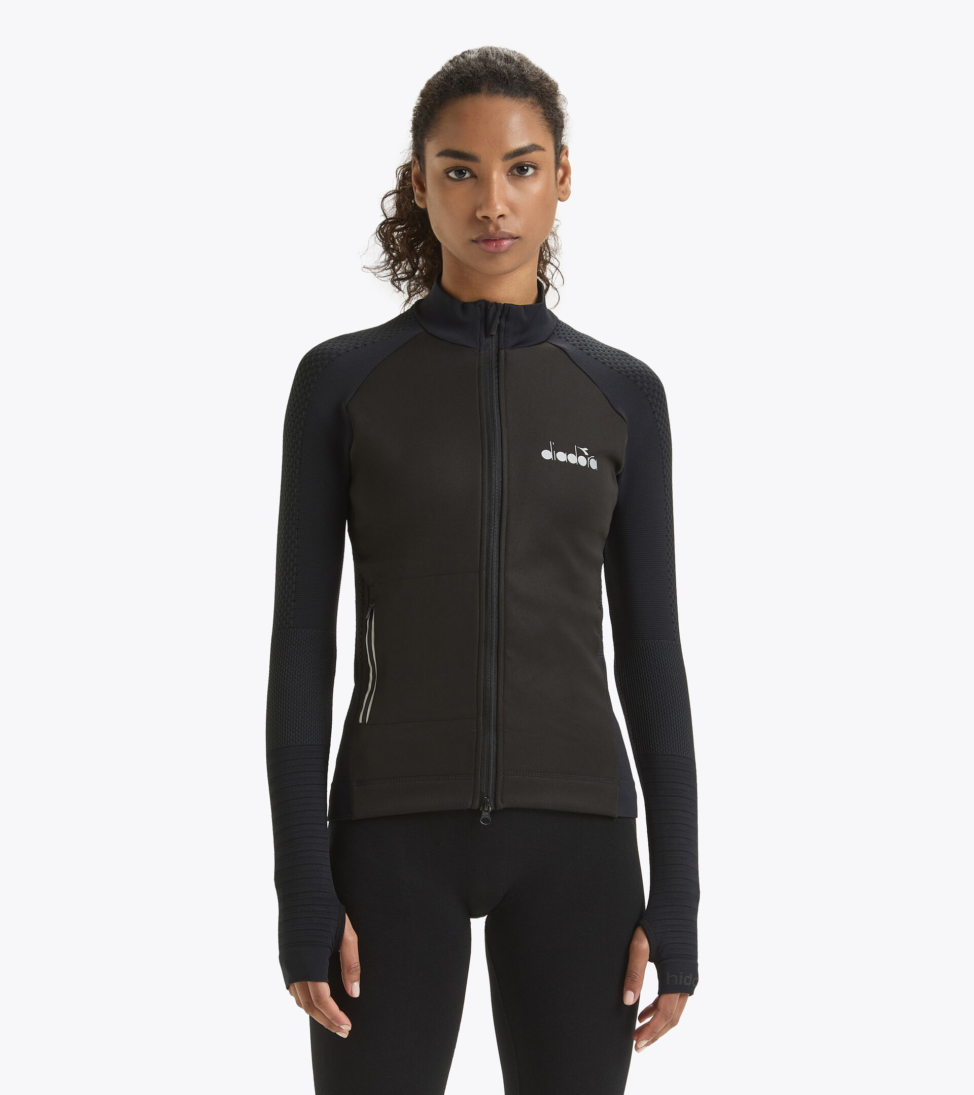 Italian-made running jacket - Women L. HIDDEN POWER JACKET BLACK - Diadora