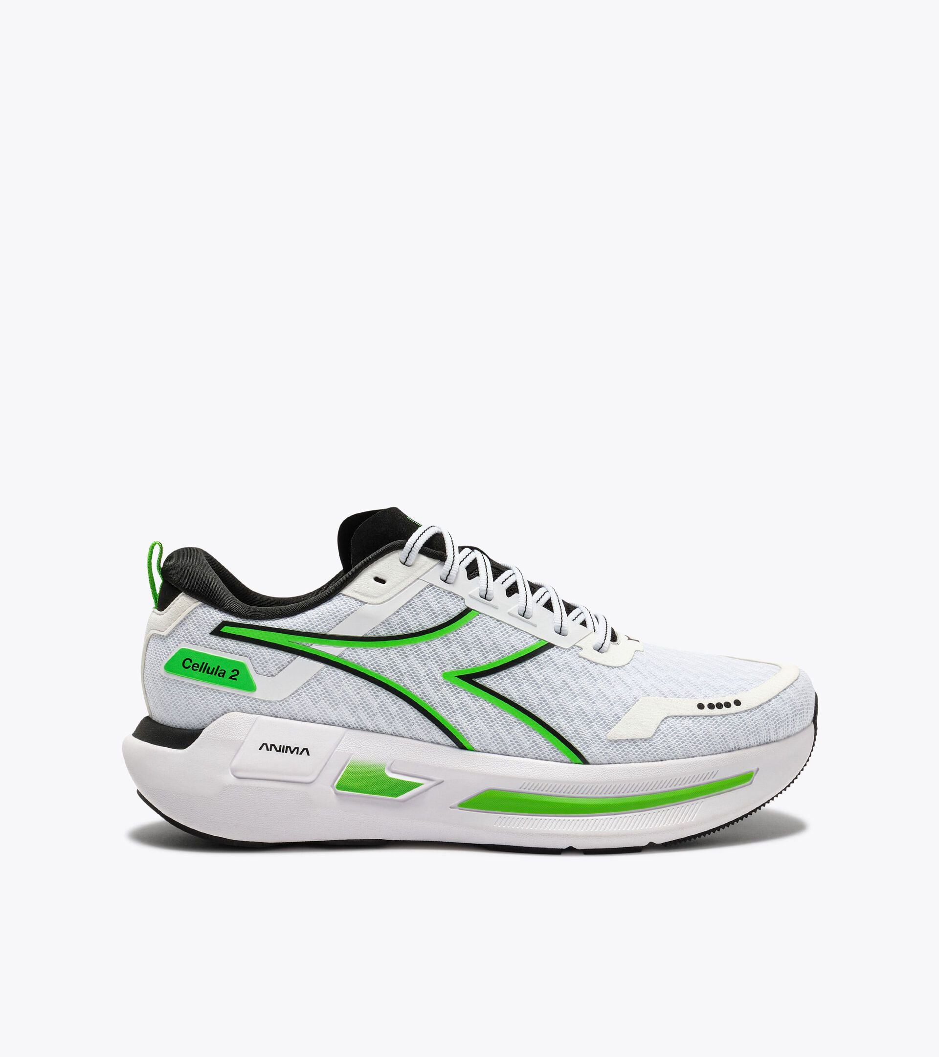 Neutral running shoe - Comfort and stability - Men&rsquo;s CELLULA 2 WHITE/BLACK/GREEN FL - Diadora