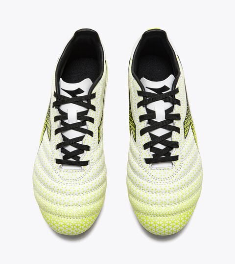 BRASIL ELITE GR LT LPU Y, WHITE/BLACK/FLUO YELLOW DD Calcio boots for firm ground - Junior BRASIL ELITE GR LT LPU Y WHITE/BLACK/FLUO YELLOW DD - Diadora