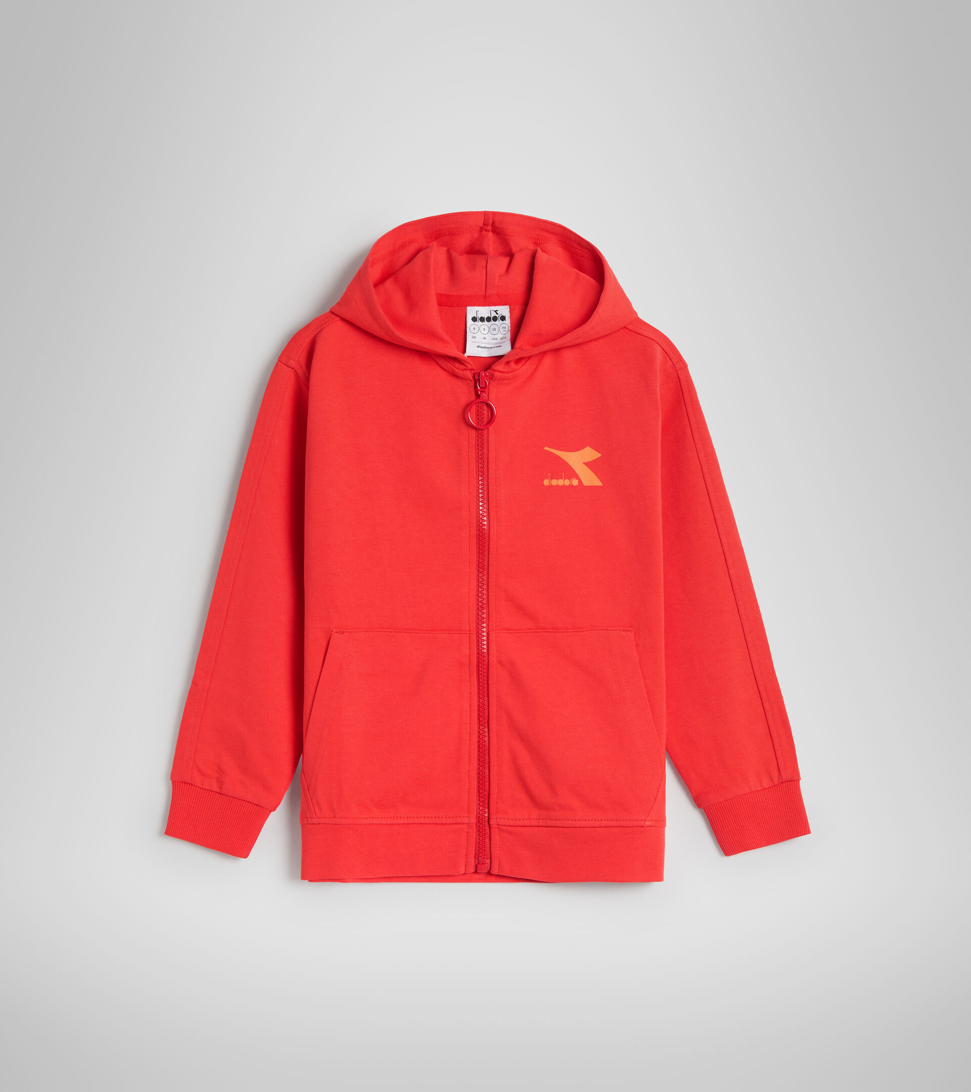 Junior cotton sports sweatshirt - Unisex JU. HOODIE FZ RAINBOW POPPY RED - Diadora
