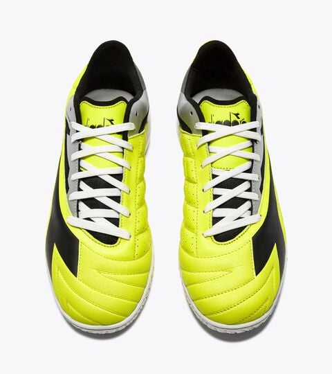 BRASIL ICON SALA ID, JAUNE FLUO DD/NOIR Chaussures de futsal - Semelle spécifique pour les terrains en intérieur et les parquets - Homme BRASIL ICON SALA ID JAUNE FLUO DD/NOIR - Diadora