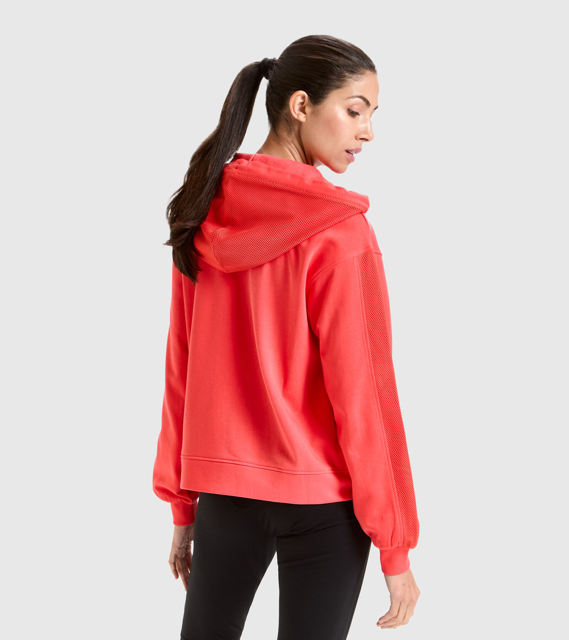 Cotton sports sweatshirt - Women L. HOODIE FZ FLOSS HOT CORAL - Diadora