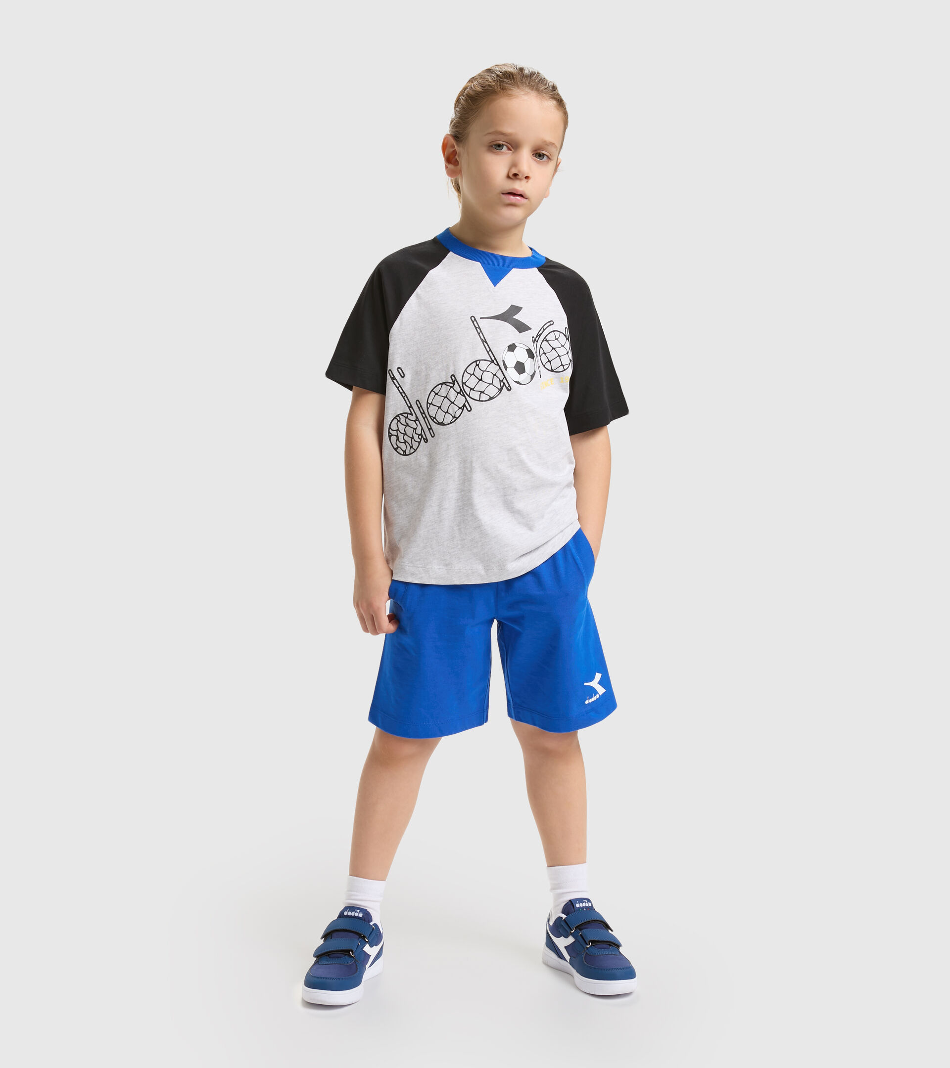 Cotton shorts/T-shirt set - Boys JB.SET SS SCORE SUPER WHITE/LIGHT GRAY MELANGE - Diadora
