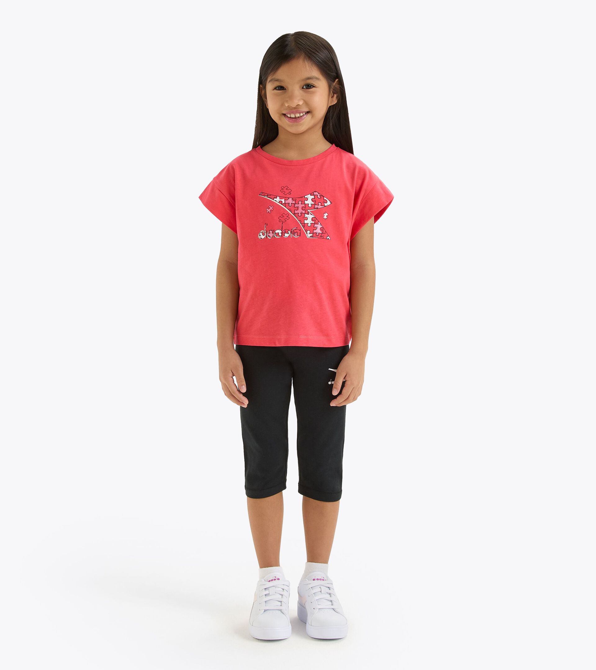 Conjunto deportivo - Camiseta y leggings - Niñas y adolescentes
 JG. SET SS PUZZLES ROJO CAYENA - Diadora