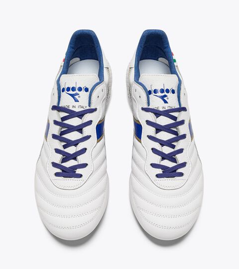 BRASIL ITALY OG GR LT+ MDPU, WHITE/MAZARINE BLUE/GOLD Calcio boots for firm grounds - Made in Italy - Gender Neutral BRASIL ITALY OG GR LT+ MDPU WHITE/MAZARINE BLUE/GOLD - Diadora