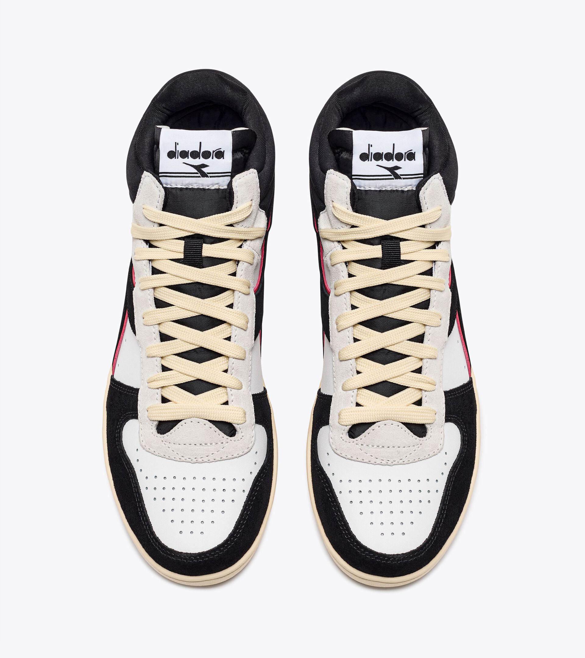 Sporty sneakers - All-Gender MAGIC BASKET DEMI CUT SUEDE LEATHER WHITE/BLACK/DARK RED - Diadora