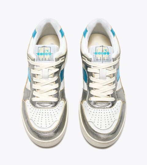 B.560 METALLIC MIX WN, WHITE/SILVER/AQUAMARINE Heritage leather sneaker - Women’s B.560 METALLIC MIX WN WHITE/SILVER/AQUAMARINE - Diadora