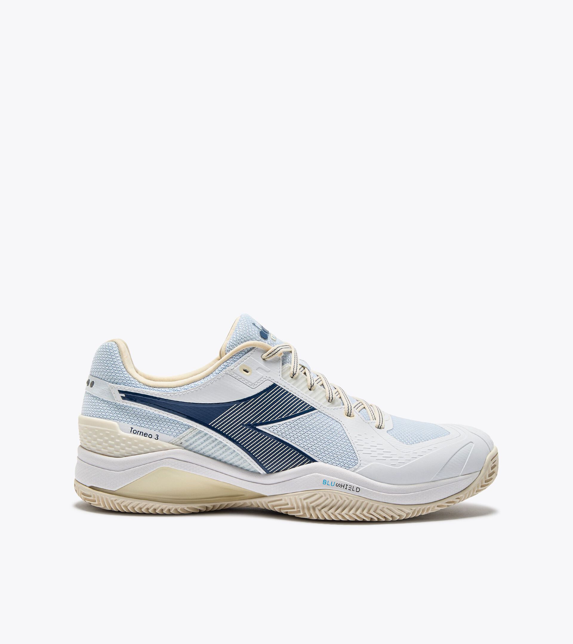 Tennis shoe for clay courts - Protection and cushioning - Men&rsquo;s BLUSHIELD TORNEO 3 CLAY WHT/ENSIGN BLUE/WHISPER WHT - Diadora