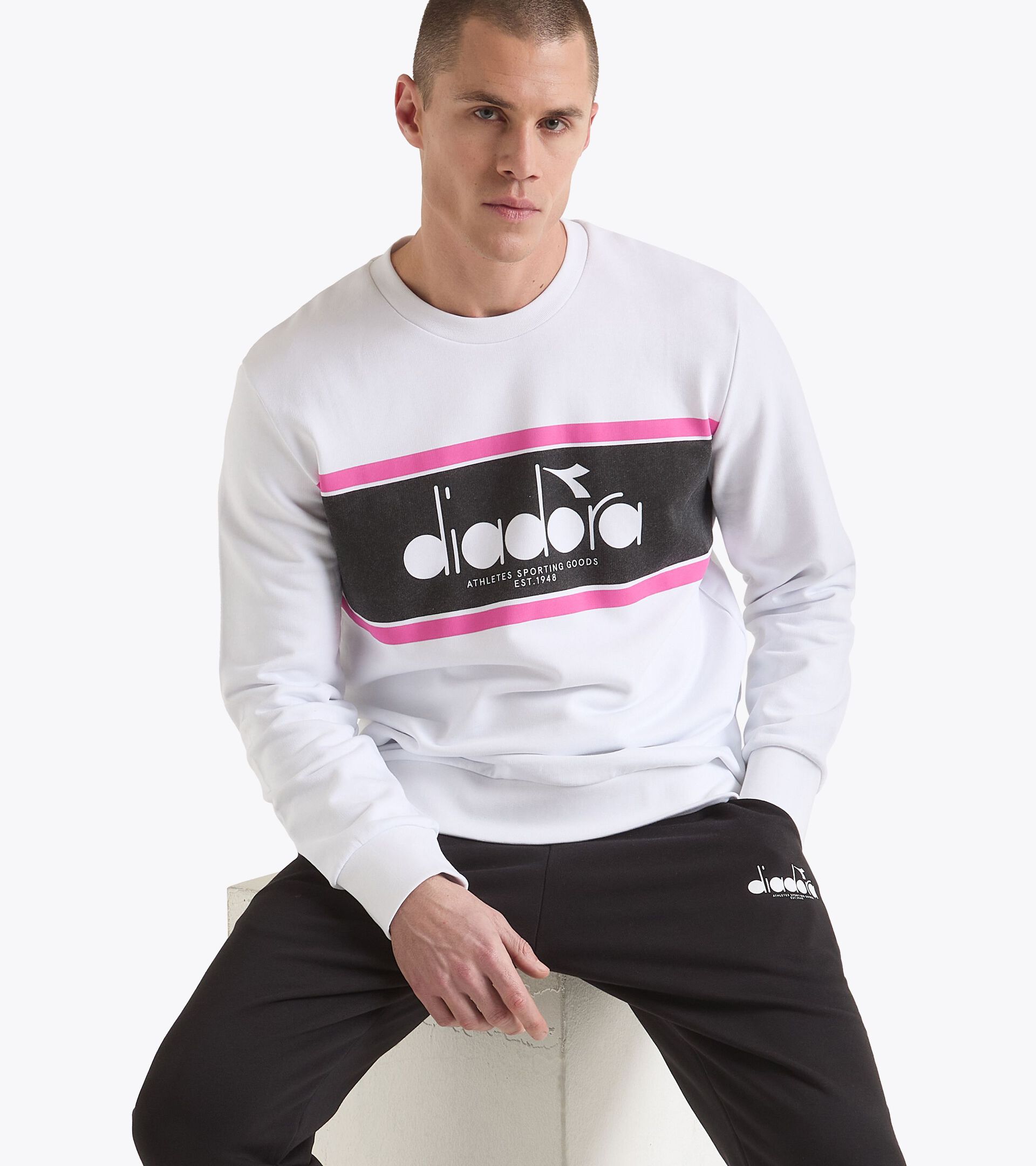 Sweat-shirt ras de cou en coton - Genre neutre SWEATSHIRT CREW LOGO BLANC VIF - Diadora