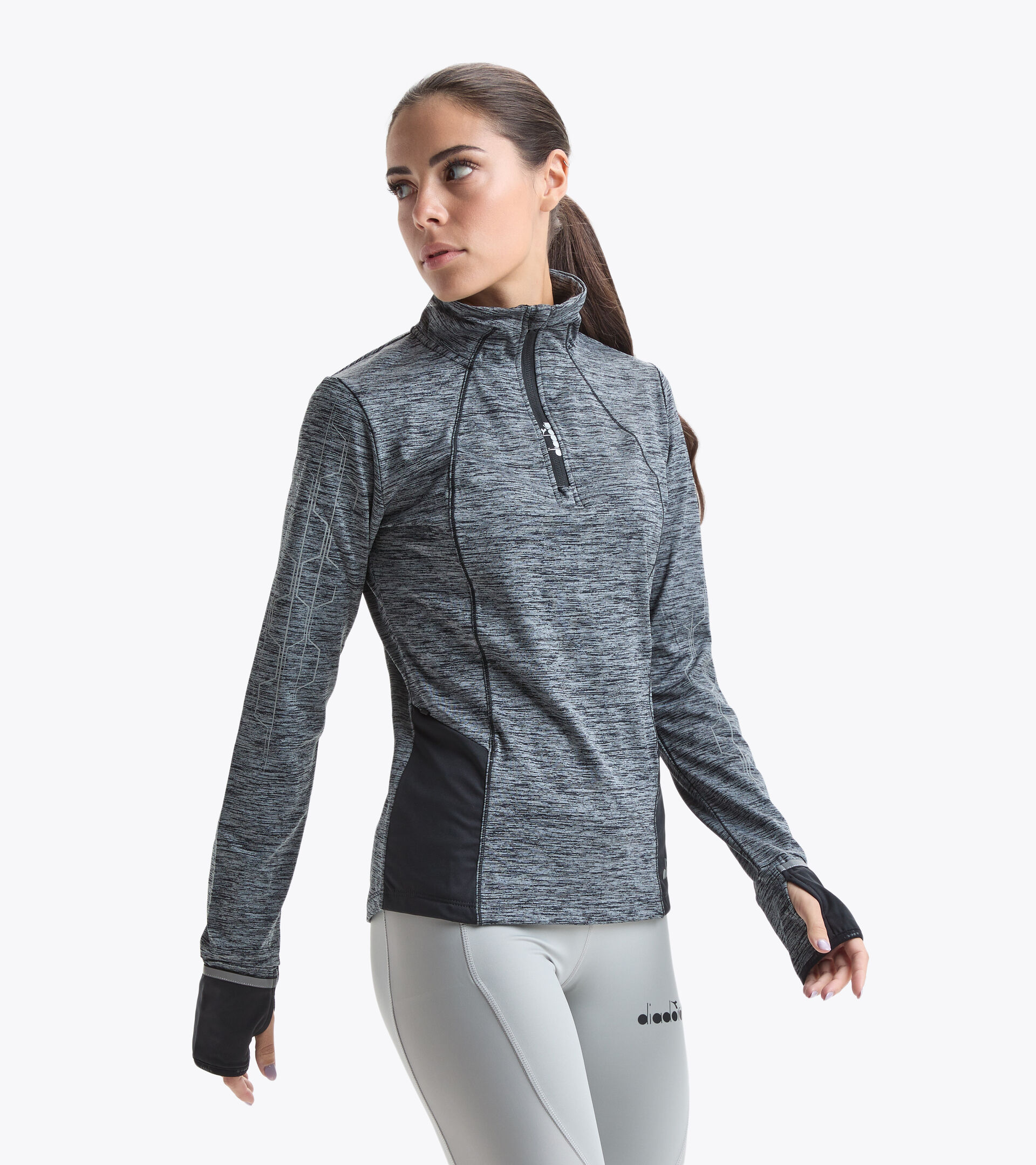 Camiseta de manga larga para correr 1/2 cremallera - Mujer L. WARM UP WINTER SWEAT BE ONE NEGRO - Diadora