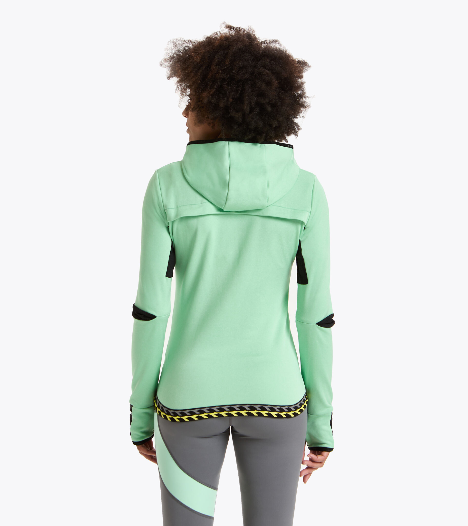 Winter hooded running sweatshirt - Women L. HD WARM UP WINTER SWEAT GREEN ASH - Diadora