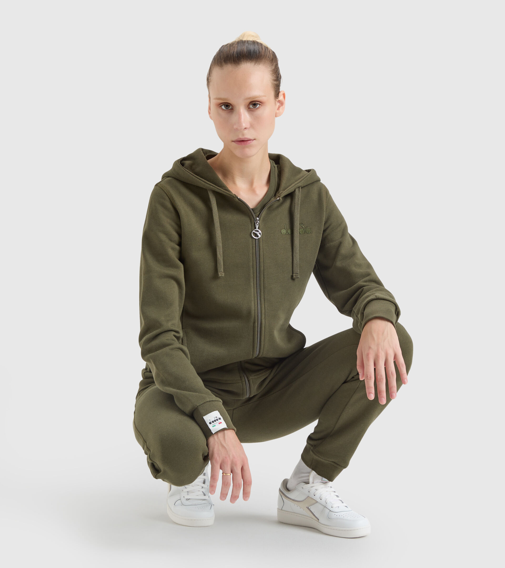 Hooded sweatshirt - Made in Italy - Women L. HOODIE FZ MII GREEN MILITARY - Diadora