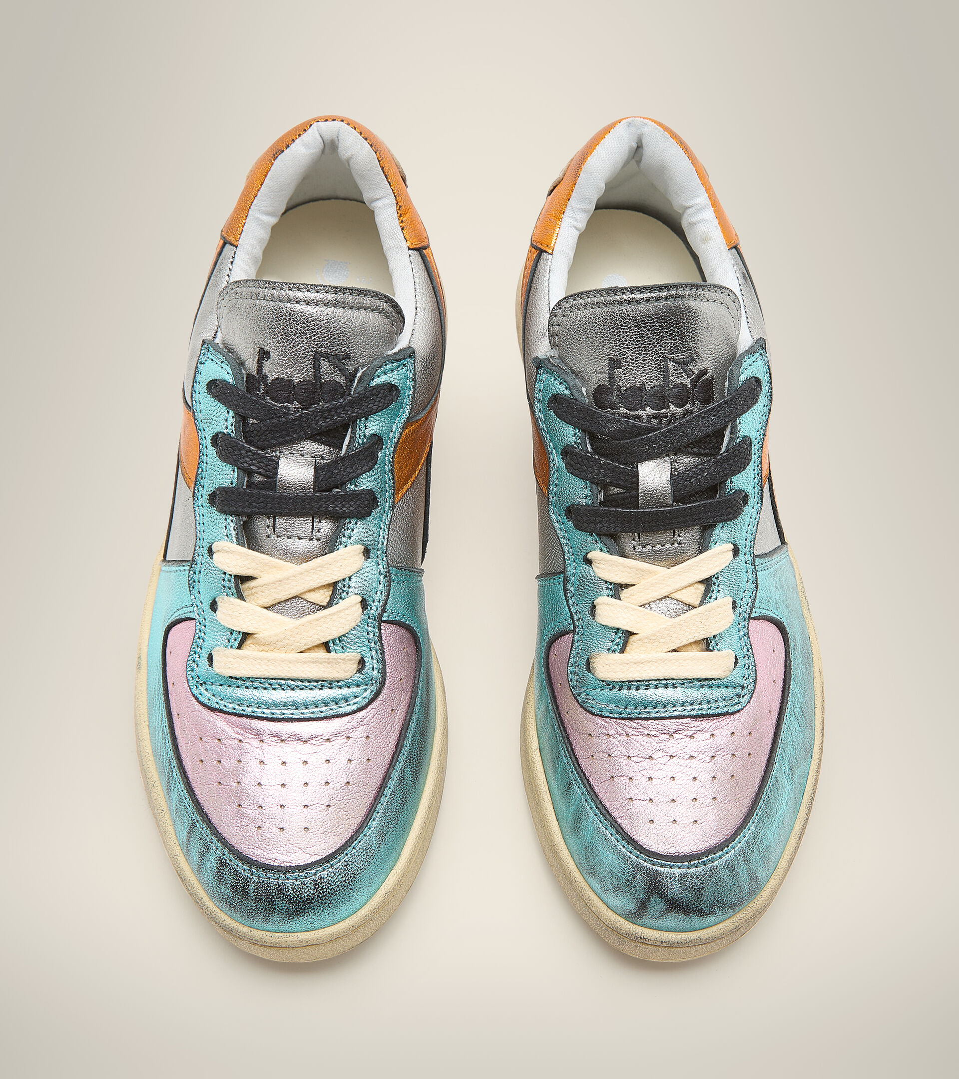 Heritage-Schuh - Damen MI BASKET LOW METALLIC USED WN ARGENTO/ARANCIO VIBRANTE - Diadora