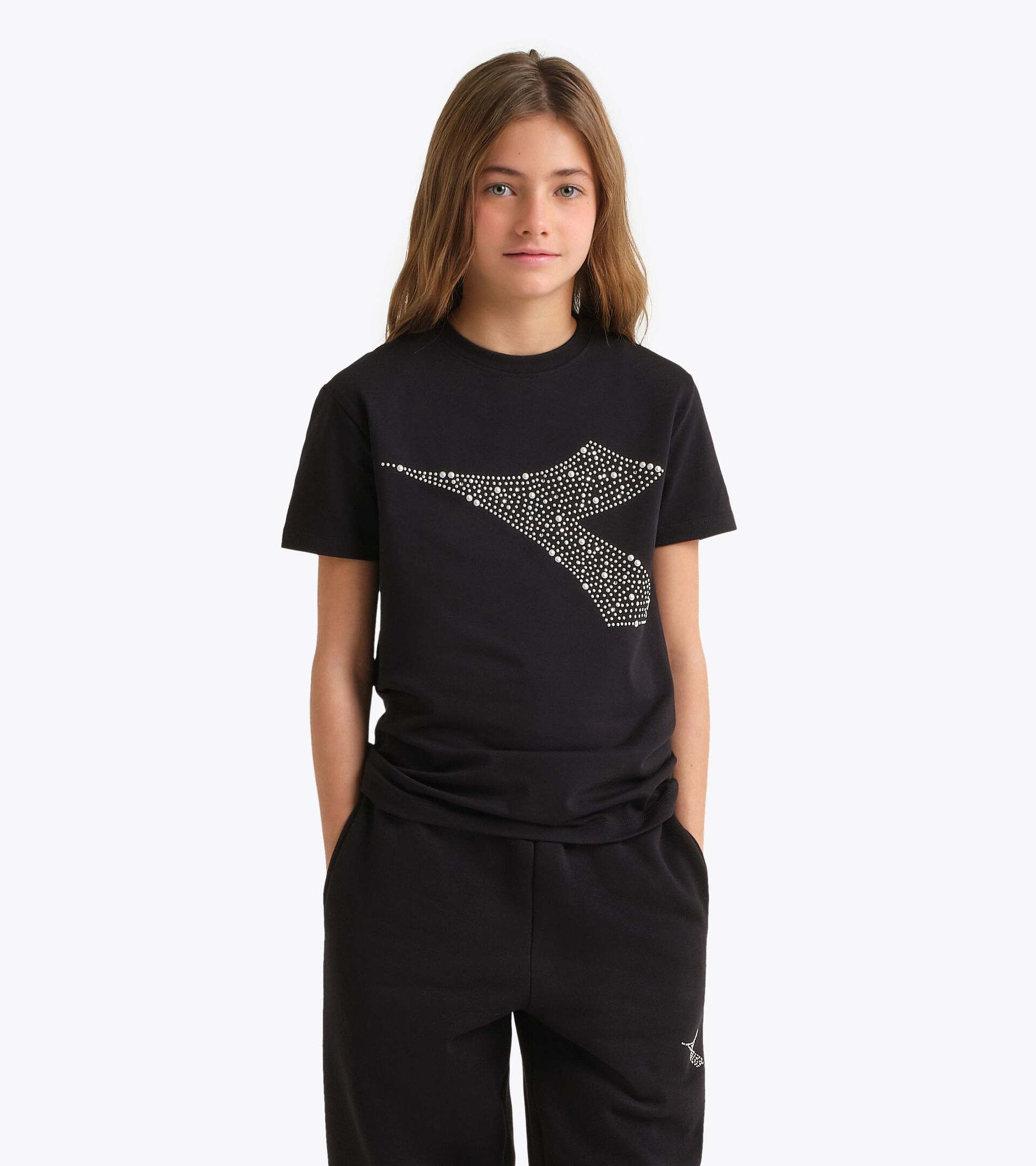 T-Shirt mit kurzen &Auml;rmeln - M&auml;dchen JG. T-SHIRT SS RHINESTONE SCHWARZ - Diadora