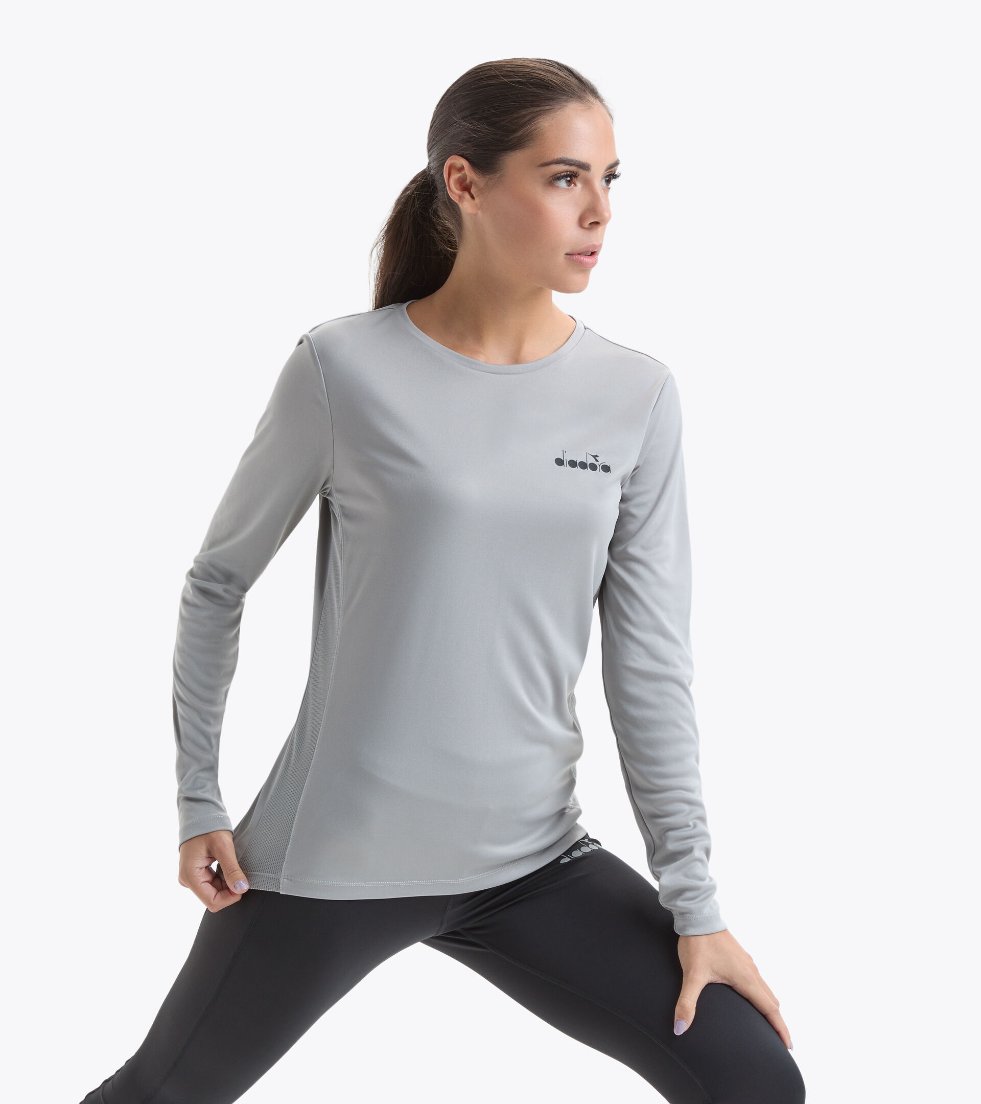 T-shirt da running - Donna L. LS CORE TEE ARGENTO METALLIZZATO - Diadora