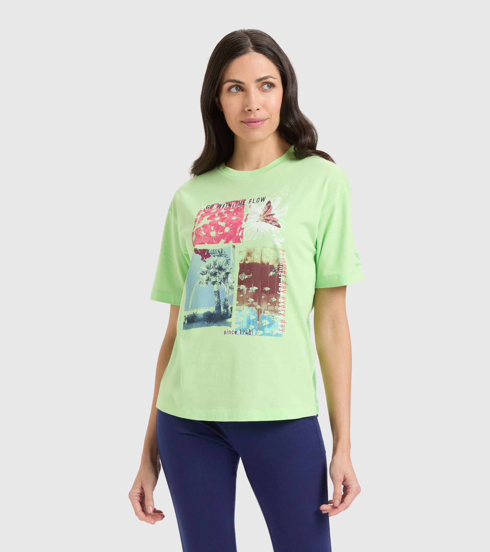 Camiseta deportiva de algodón - Mujer L. T-SHIRT SS FLOW VERDE PARAISO - Diadora