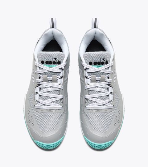 BLUSHIELD TORNEO 2 W AG, SILVER DD/BLACK/ARUBA BLUE Tennis shoes for hard surfaces or clay courts - Women BLUSHIELD TORNEO 2 W AG SILVER DD/BLACK/ARUBA BLUE - Diadora