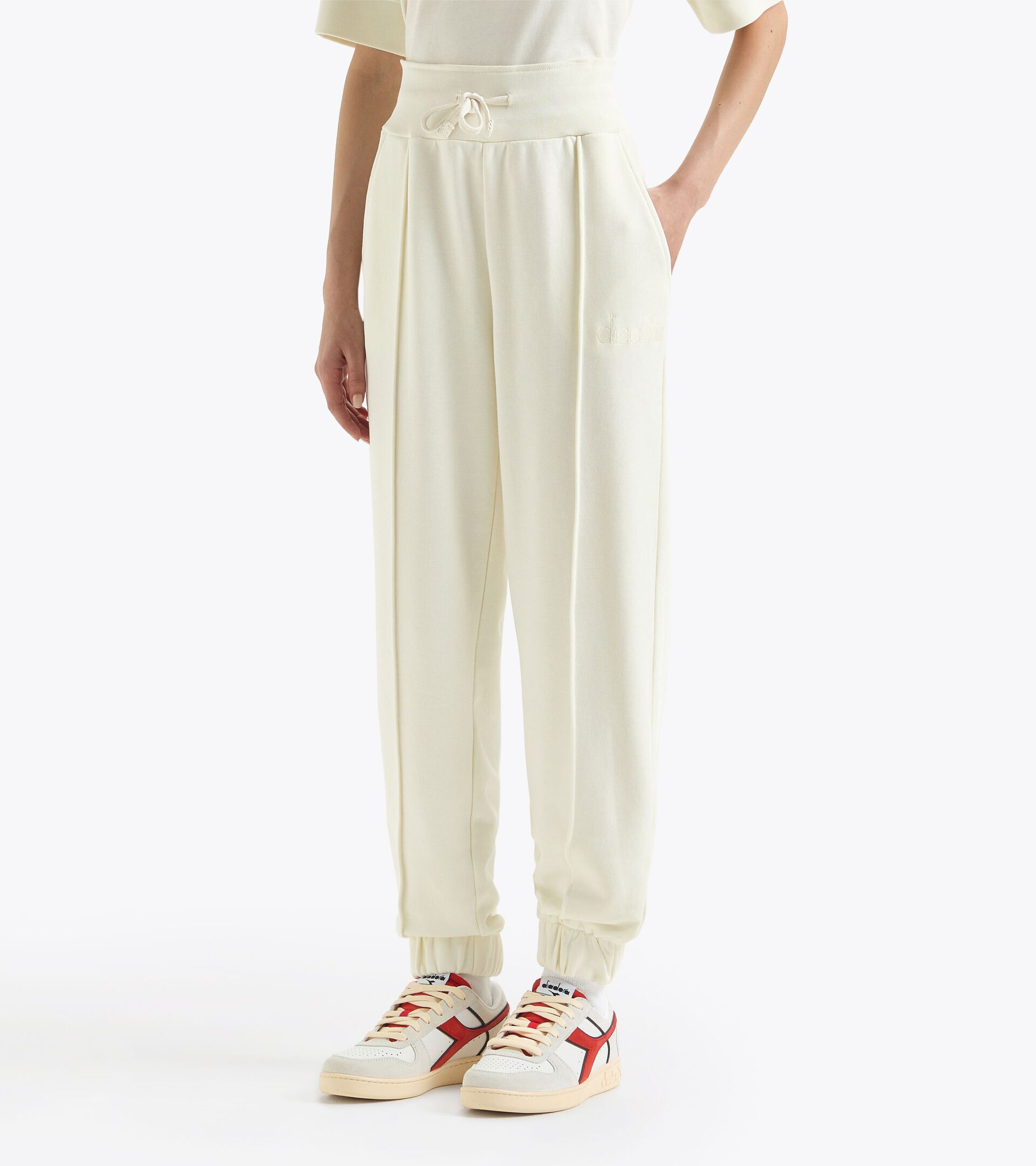 Pantalón informal - Mujer L. PANT ATHL. LOGO BLANCA VAINILLA HIELO - Diadora