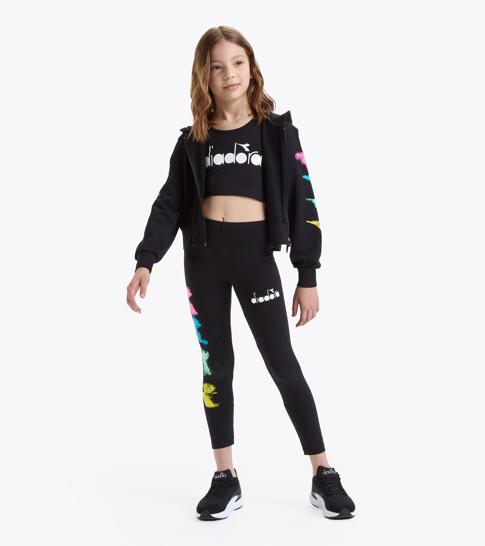 Cropped hoodie - Girl JG.HOODIE FZ CROP WATER COLOR BLACK - Diadora